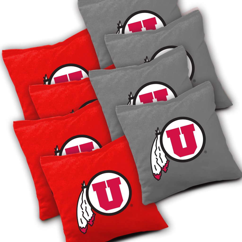 Utah Utes Striped Cornhole Board Set with 8 ACA Regulation Bean Bags - Premium American-Made Outdoor Game for Tailgating, Backyard Parties & College Sports Events