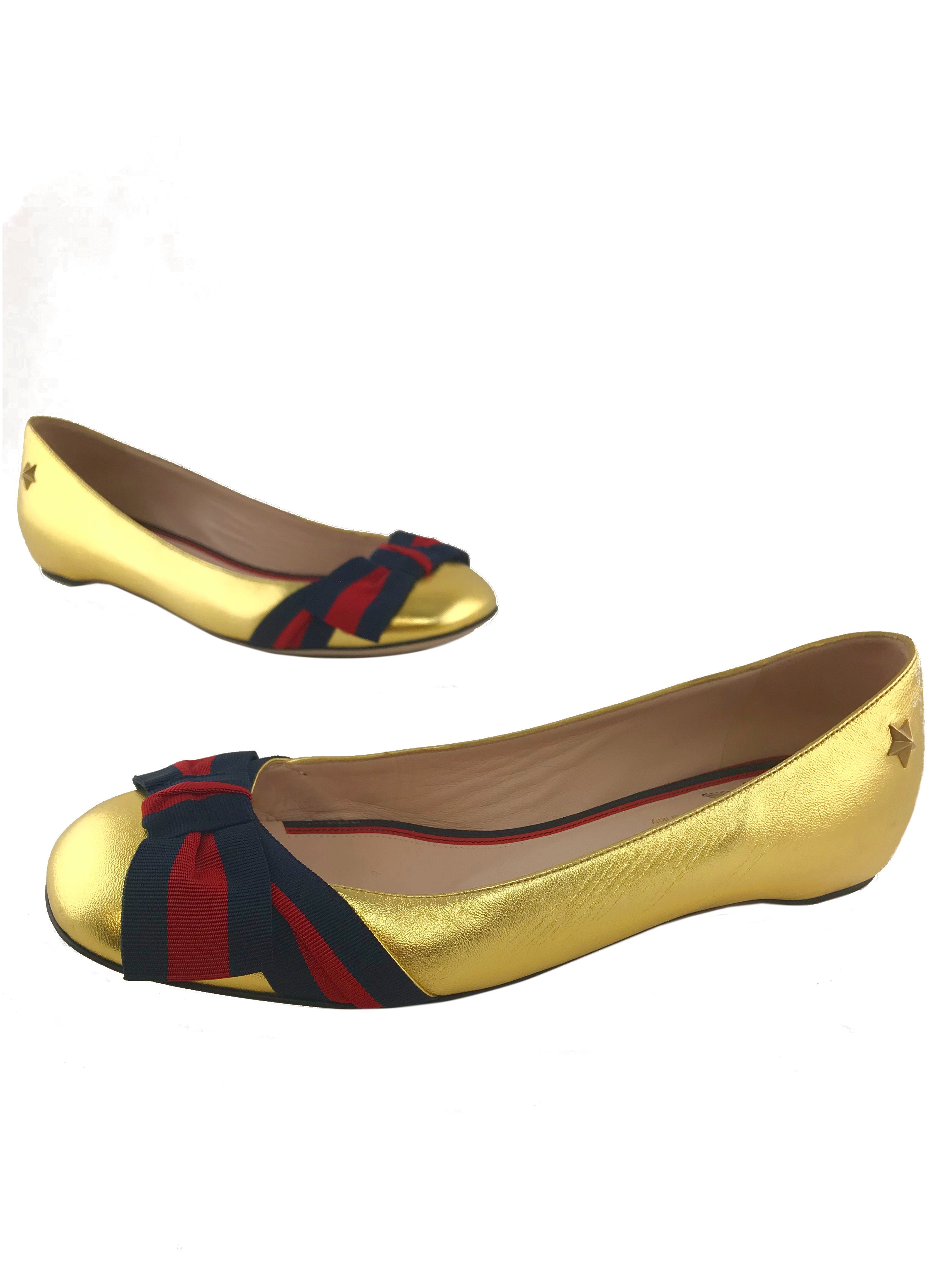 Gucci Aline Leather Flats for Women - Size 8 US | Classic Pointed Toe Ballet Flats | Comfortable & Stylish for Work, Office & Casual Wear
