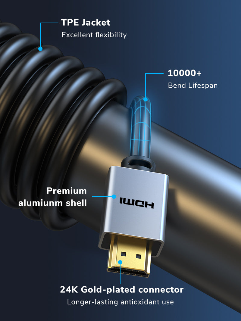 Premium Gold Plated HDMI 2.0 Cable 4K 60Hz High Speed 18Gbps - Compatible with PS4, PS5, Xbox, Smart TV, Monitor - Perfect for Gaming, Streaming & Home Theater Setup