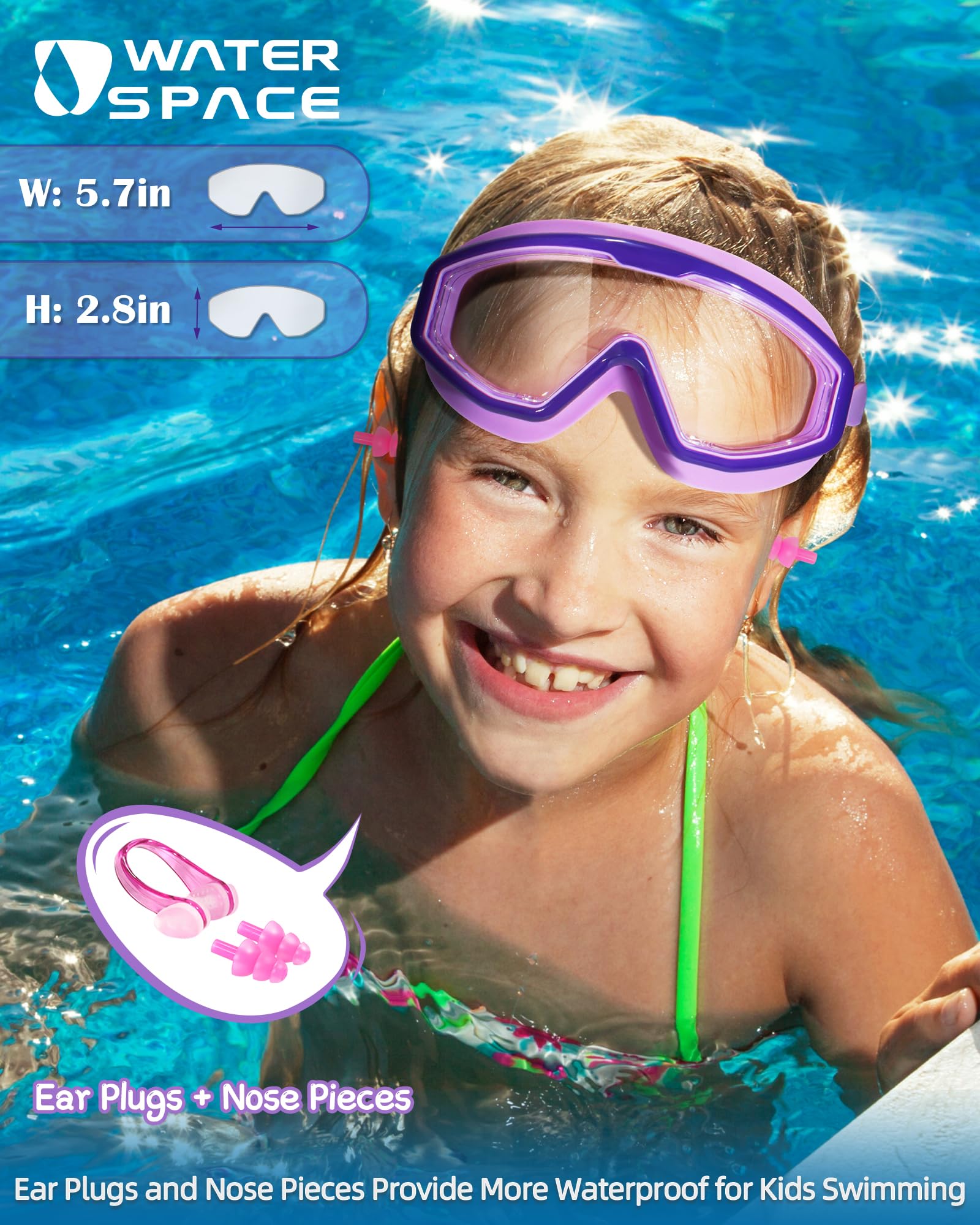 2 Pack Kids Swimming Goggles for Boys & Girls Ages 3-15, Wide Vision Anti-Fog UV Protection Waterproof - Perfect for Pool, Beach, and Swim Lessons
