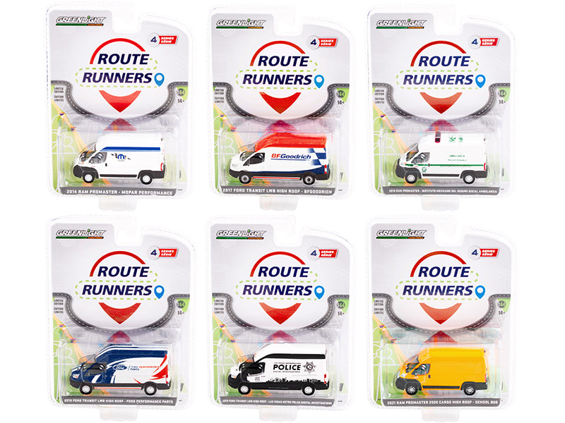 Greenlight Vans Series 4 1/64 Diecast Model Cars - Set of 6 Route Runners Collectible Vehicles for Display & Racing Scenes