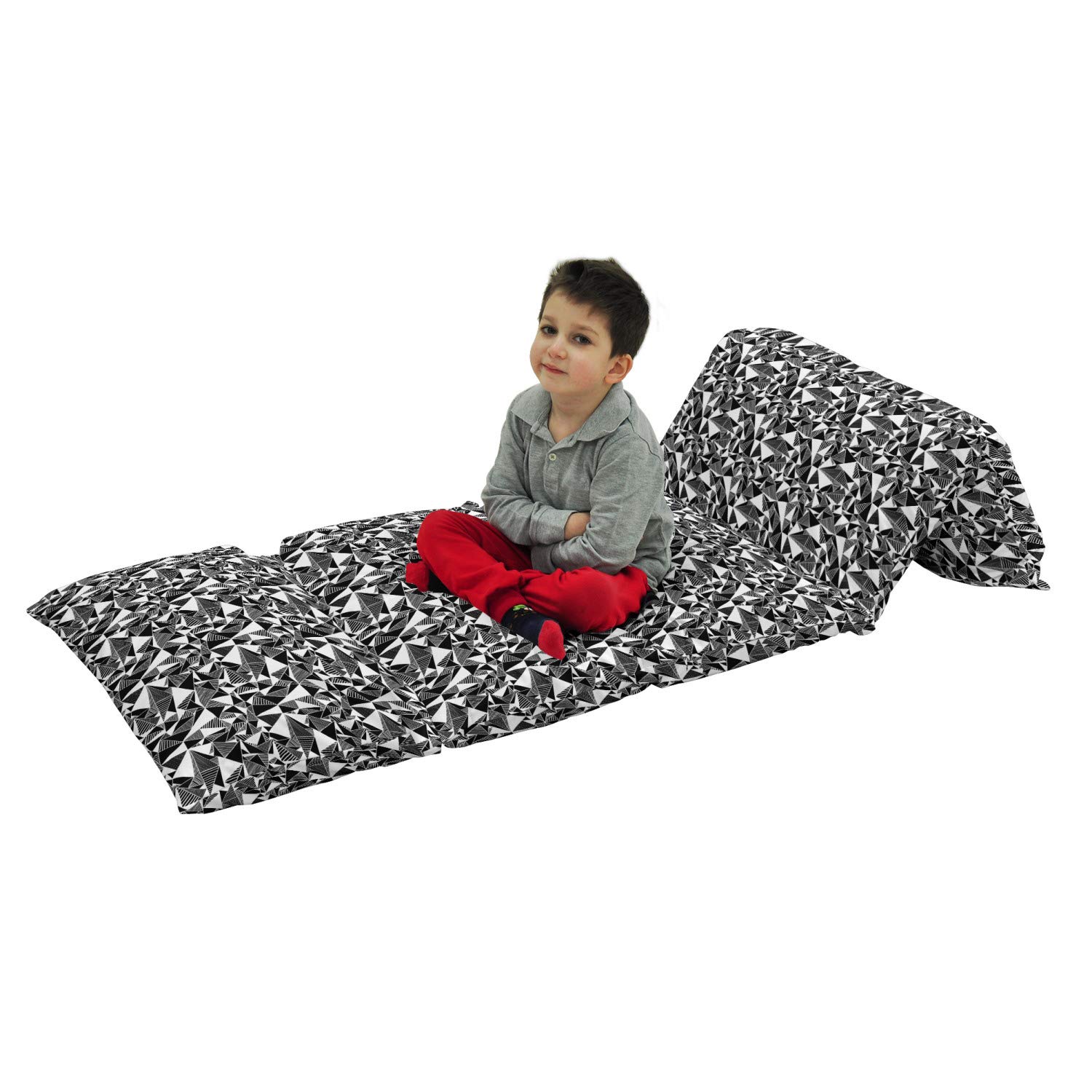 Ambesonne Abstract Floor Pillow Cover - Modern Black & White Geometric Design with Triangle Pattern, 88