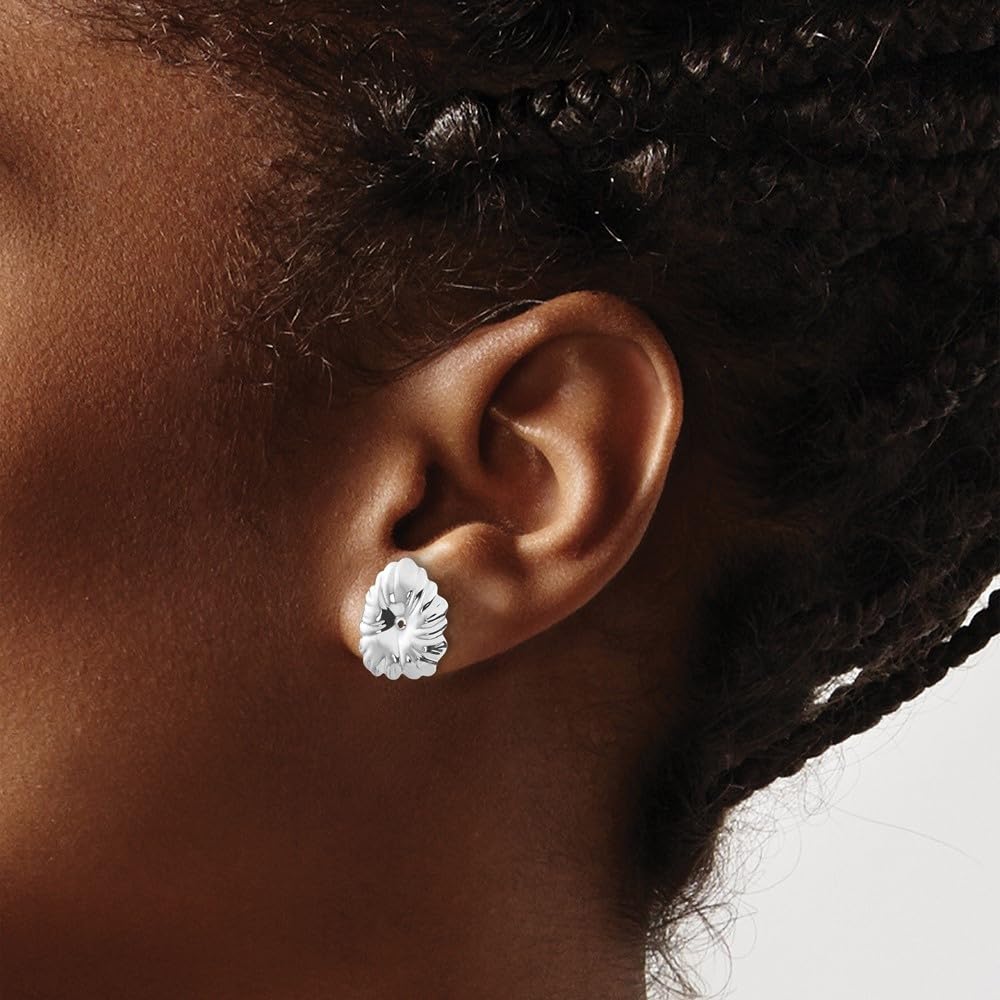 14K White Gold Floral Earring Jackets - Diamond2Deal (0.59