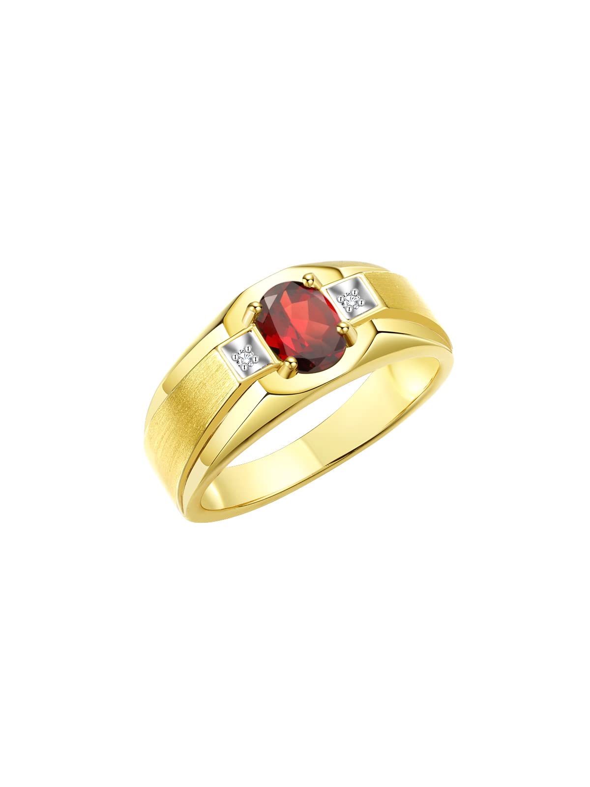 Rylos Men's Classic 7X5MM Oval Gemstone & Diamond Ring - Yellow Gold Plated Silver Birthstone Rings for Men (Sizes 8-13) | Perfect for Weddings, Anniversaries & Gifts