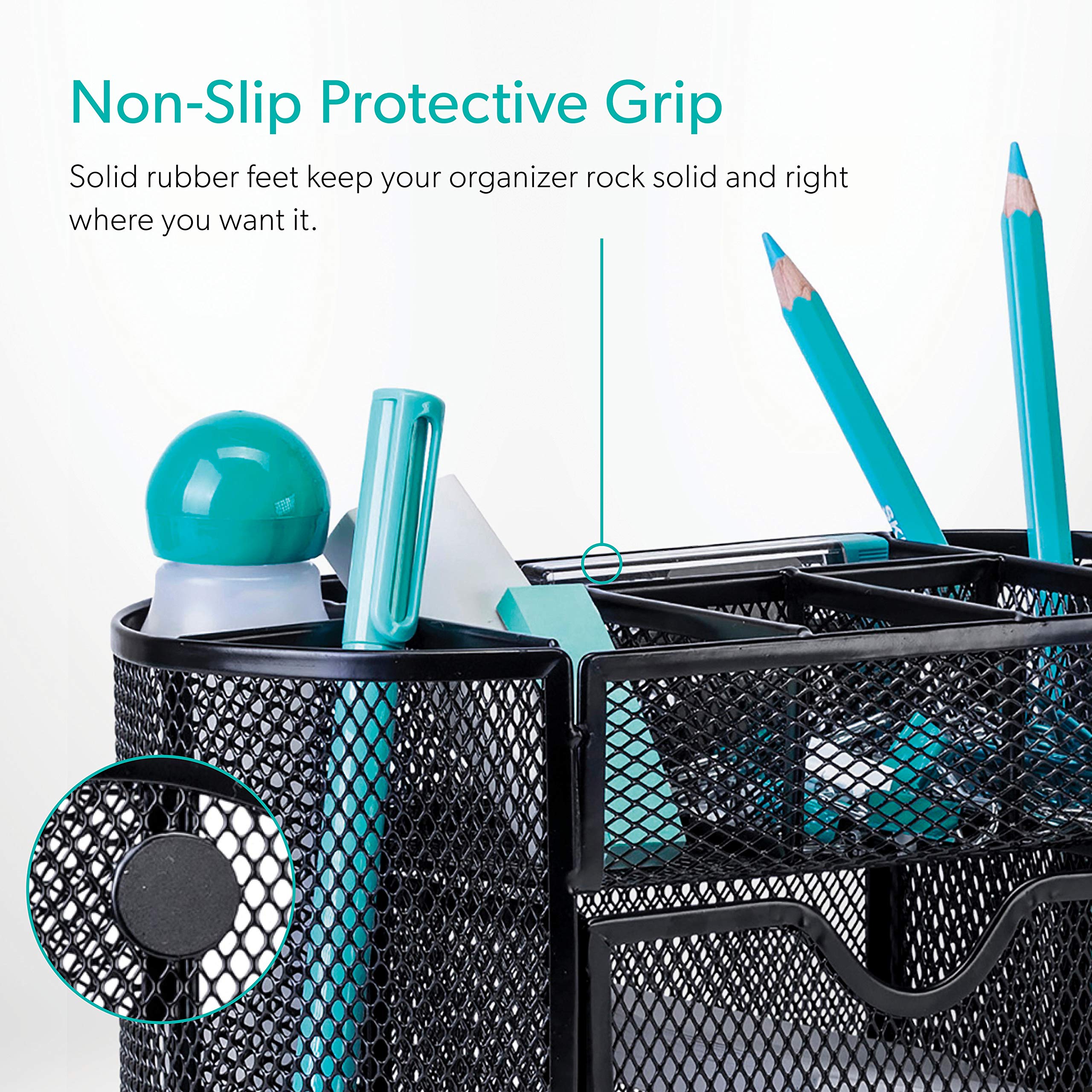 Mindspace Mesh Desk Organizer with 8 Compartments & Drawer - Black Office Desk Caddy for Pens, Pencils, Paper Clips & Office Supplies | Perfect for Home Office, Study Desk & Workspace Organization