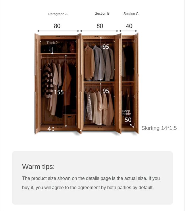 Solid Oak Wood Modern Wardrobe - Stylish & Durable Closet for Bedroom, Walk-In Closet, or Guest Room Storage