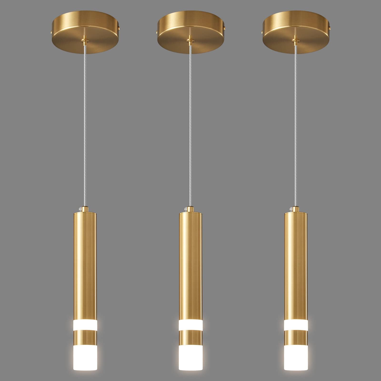 Modern Dimmable LED Mini Pendant Lights - Gold Kitchen Island Lighting Fixture (3-Pack) for Bedroom, Dining Room, and Living Room Decoration | Energy-Efficient Hanging Light for Home & Office Spaces