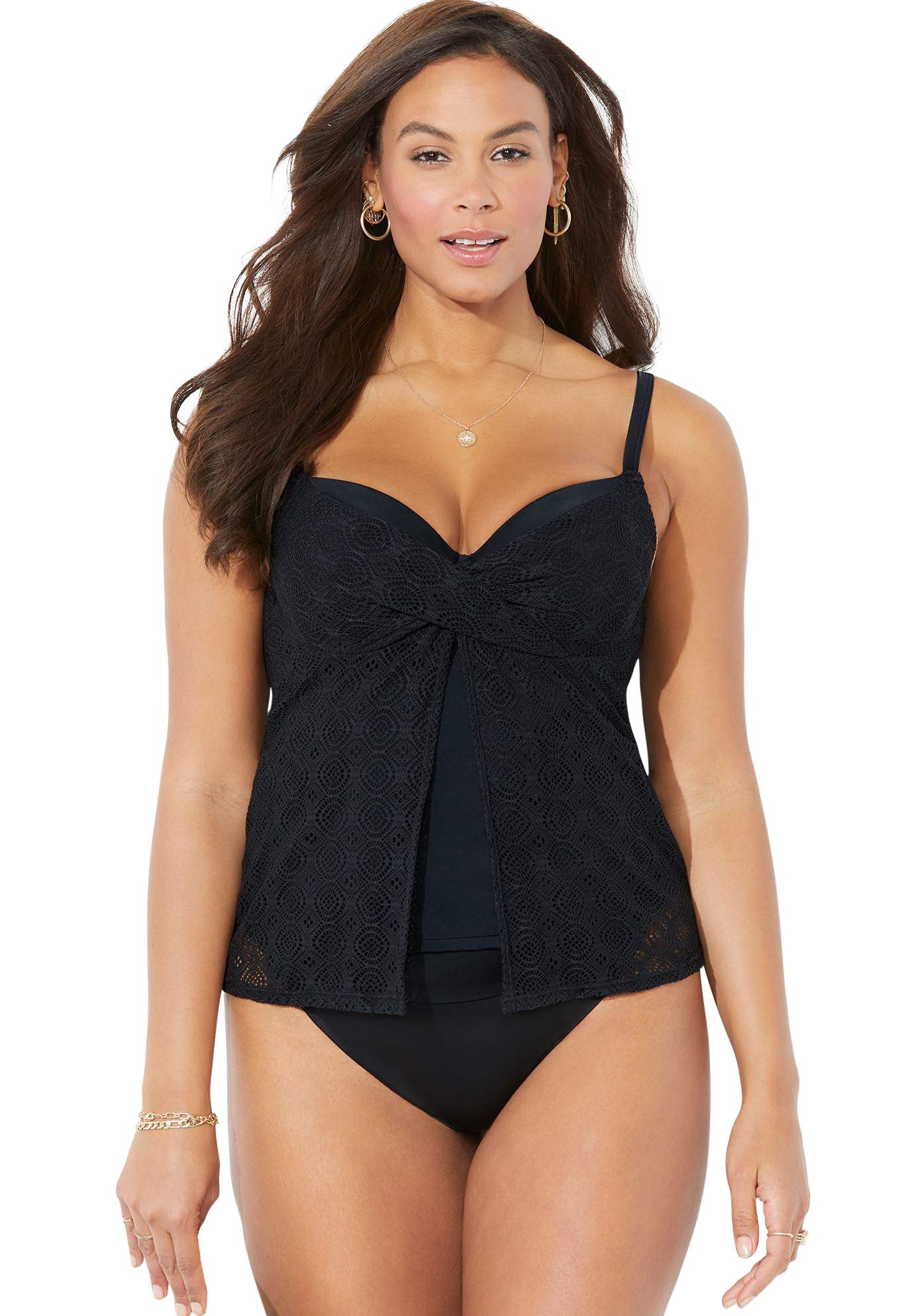 Faux Flyaway Crochet Underwire Tankini Set with Cheeky Brief - Stylish Swimsuits for All Body Types | Perfect for Beach Vacations & Pool Parties
