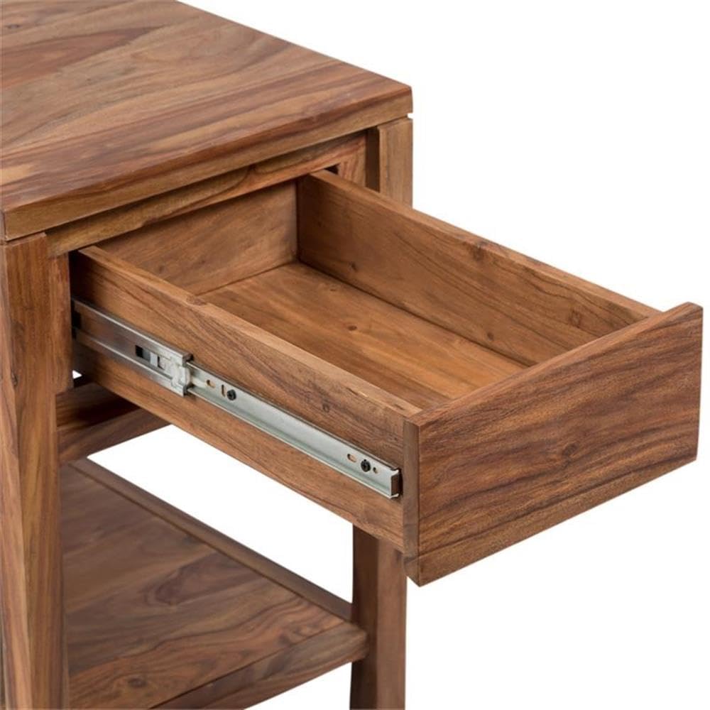 Mid-Century Modern Wood End Table with Drawer - Natural Brown Finish for Living Room, Bedroom & Office Decor