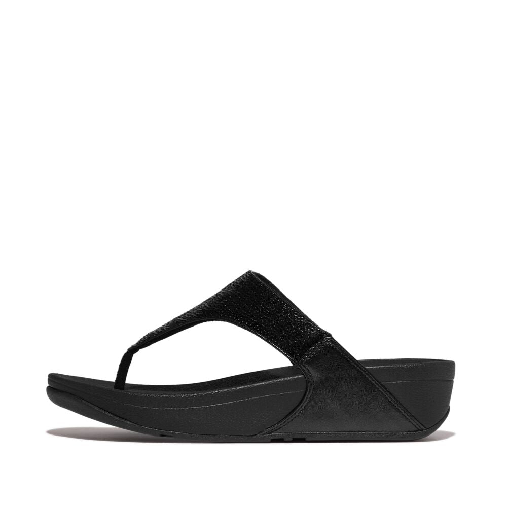 FitFlop Lulu Sequin Sandals for Women - Comfortable Glitter Flip Flops with Arch Support | All Black | Perfect for Beach, Pool Parties & Summer Vacations