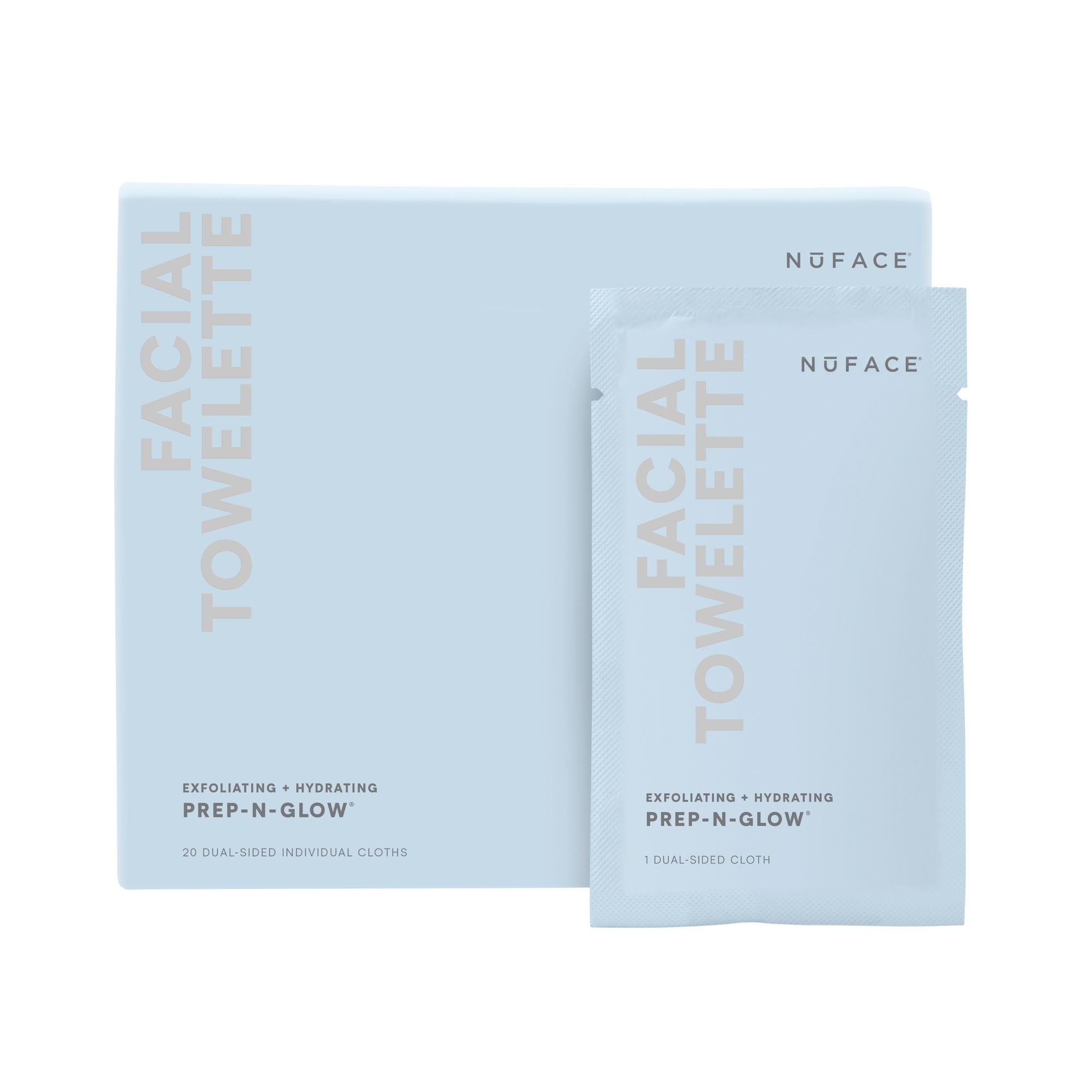 NuFACE Prep N Glow Facial Cleansing & Exfoliating Wipes - 20 Pack for Daily Skincare & Travel Use