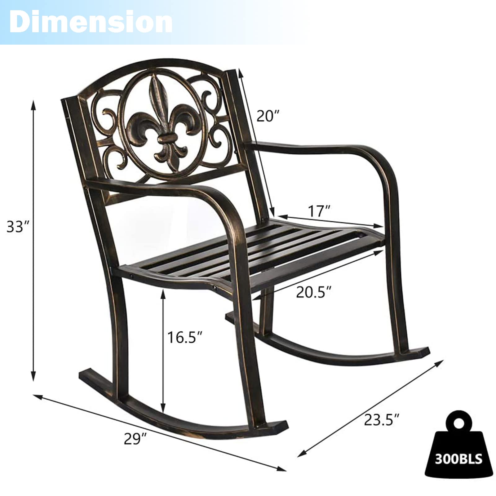 MAGIC UNION Outdoor Metal Rocking Chairs Set of 2 - Antique Bronze Patio Rocker, Cast Iron Glider Chair for Garden, Deck, Backyard, Terrace - Perfect for Relaxing, Reading & Enjoying Nature (Set of 2)