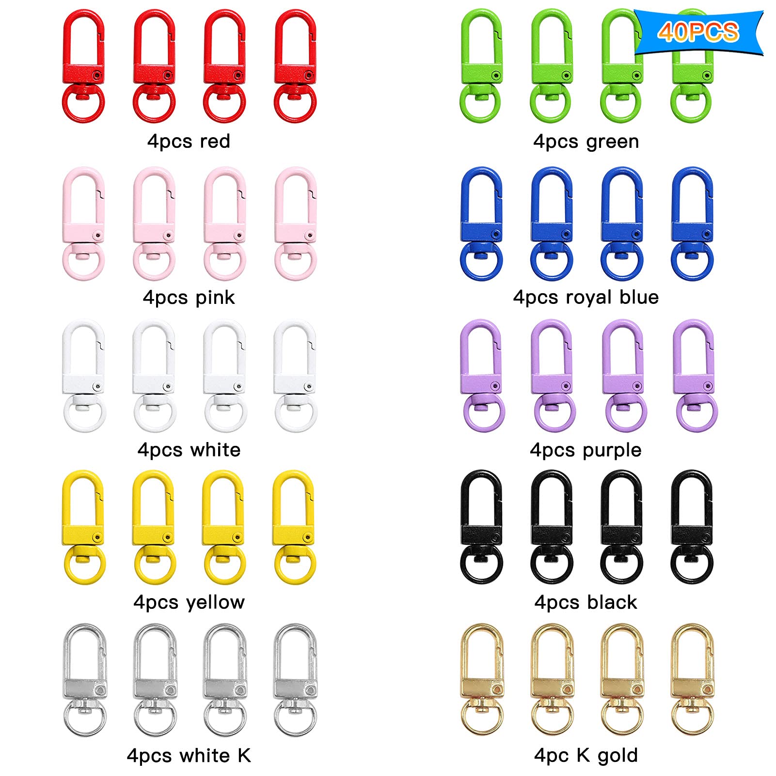 40pcs Swivel Snap Hooks for Jewelry Making & Keychains - 10 Colors