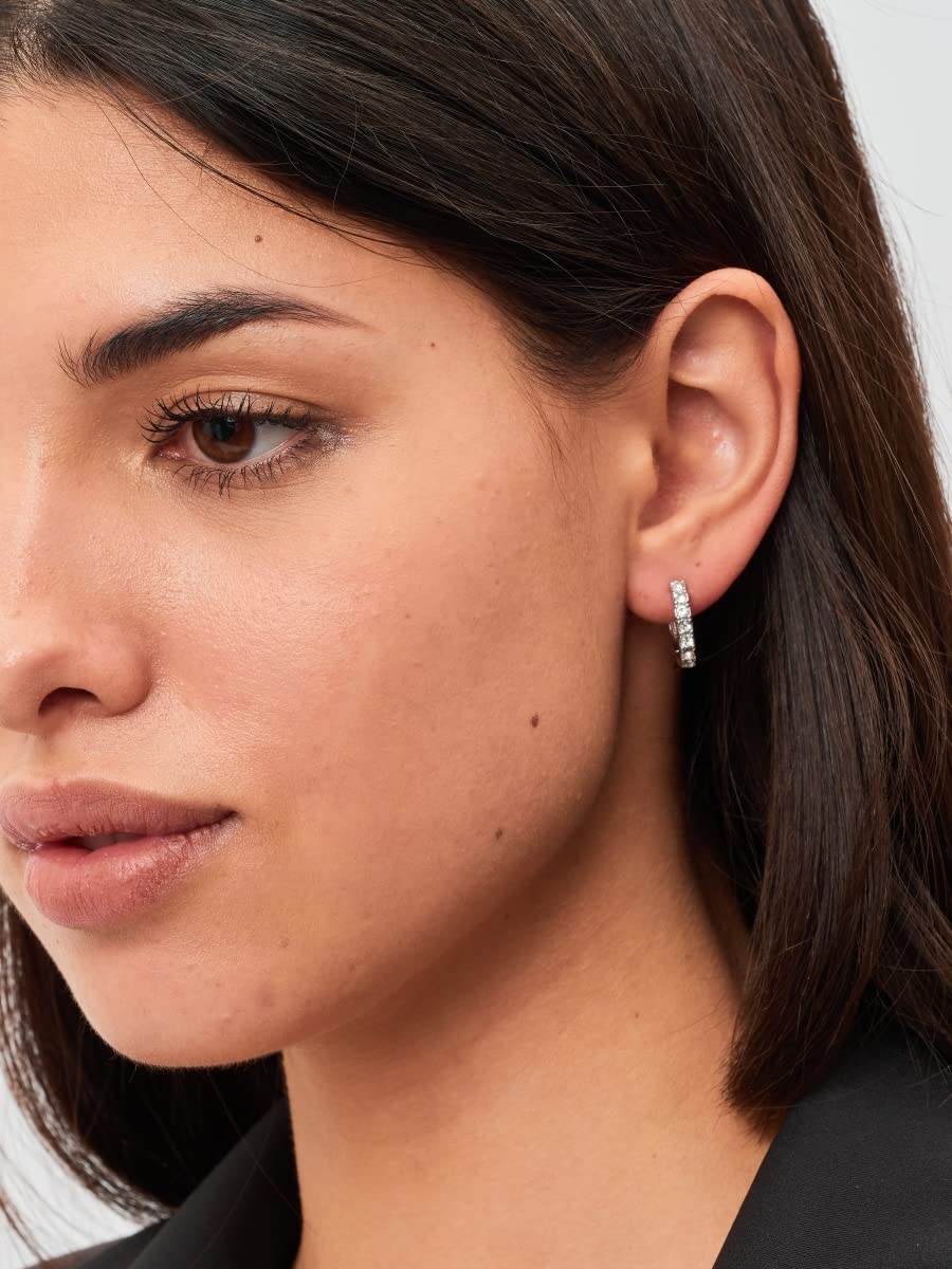925 Sterling Silver Hoop Earrings for Women | Cubic Zirconia Studded Sleeper Cartilage Earrings in Yellow Gold/White Gold/Rose Gold/Gunmetal (8/10/12mm) | Perfect for Everyday Wear, Parties & Gifts