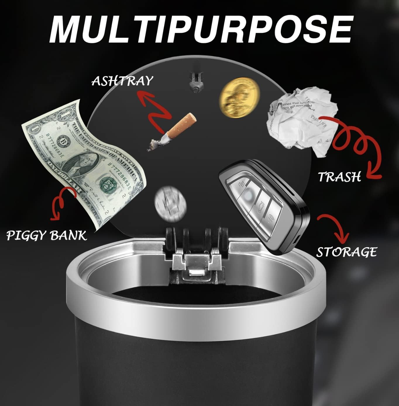 Pop-Up Car Trash Can with Lid - Fits Most Cup Holders & Door Pockets - Vehicle Garbage Bin for Cars, Trucks & Vans - Perfect for Road Trips, Commuting & Keeping Your Car Clean - Universal Auto Waste Organizer