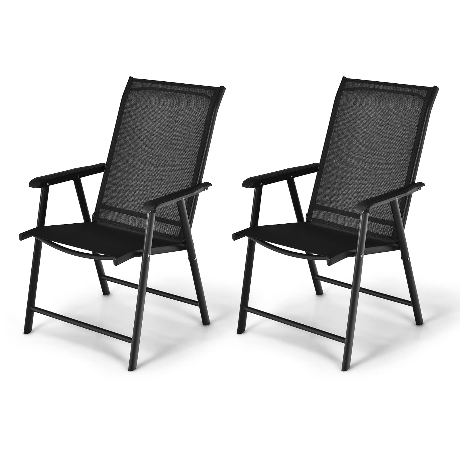 SAFSTAR Folding Patio Chairs Set of 2 - Portable Outdoor Lounge Chairs with Armrests for Garden, Backyard, Poolside & Camping - Lightweight & Durable Black Lawn Chairs