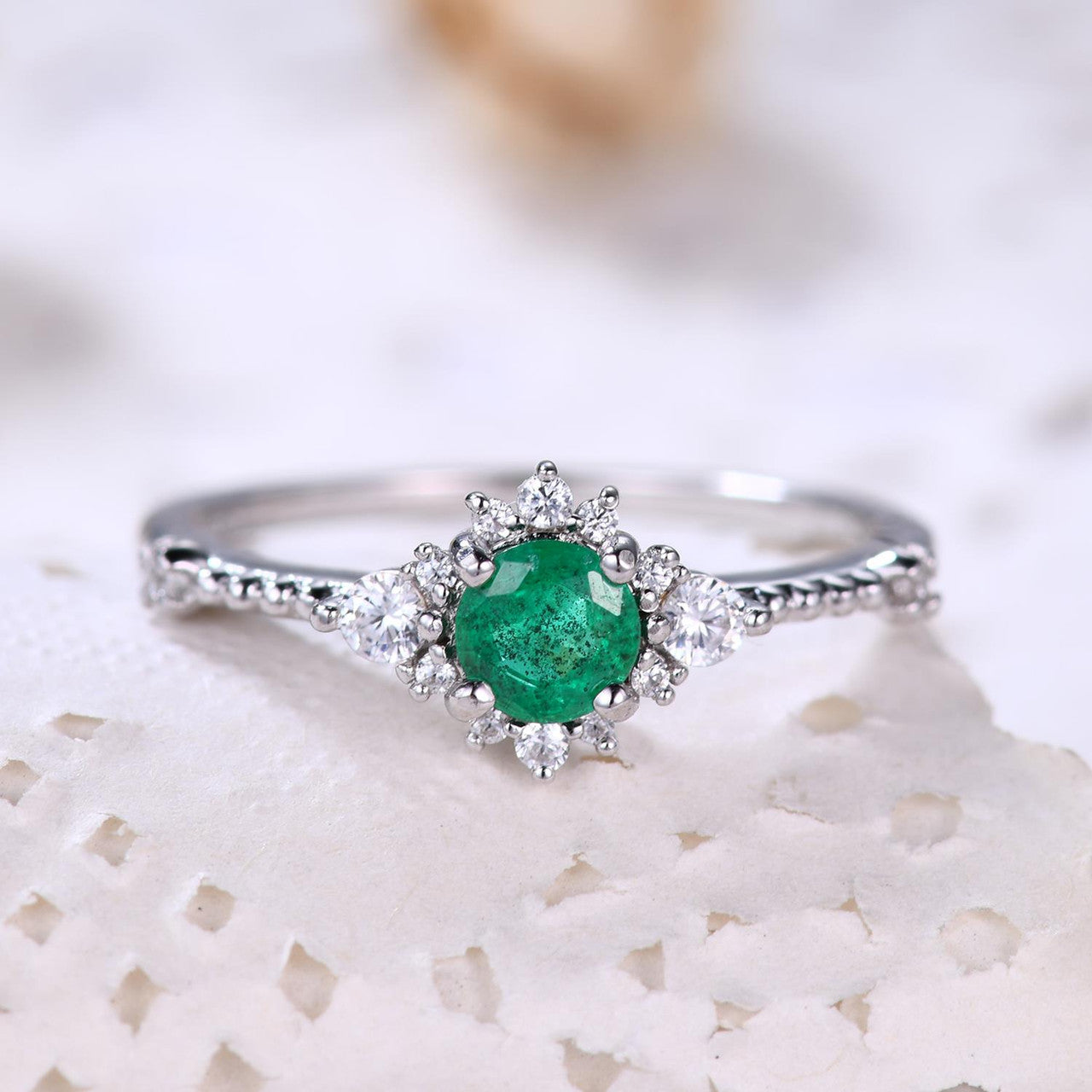 Minimalist Natural Emerald Engagement Ring - 5mm Round Zambian May Birthstone for Women | Perfect for Proposals, Anniversaries & Everyday Elegance