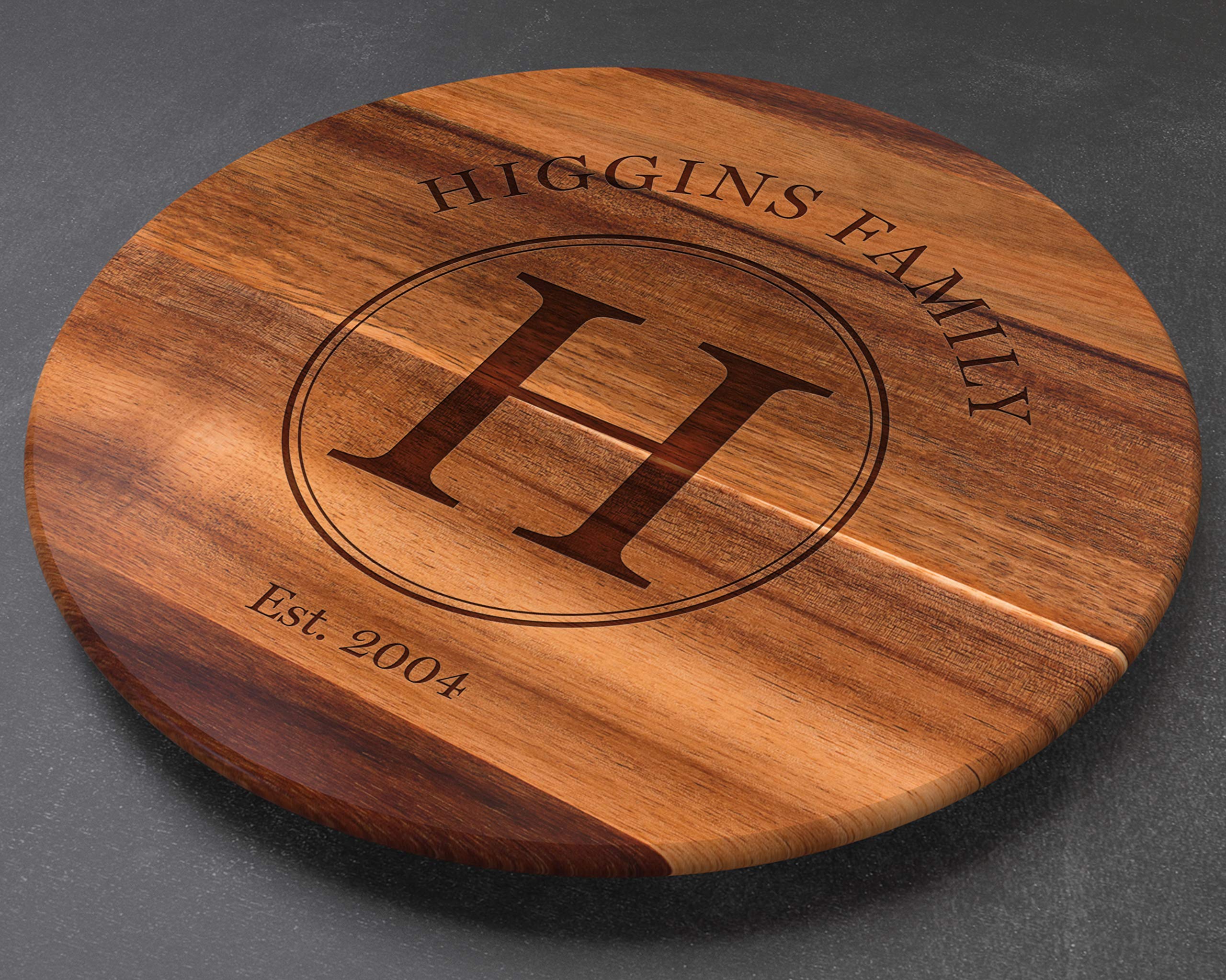 Custom Lazy Susan Turntable - Personalized Wooden Serving Tray & Cutting Board - Unique Wedding & Housewarming Gift for Kitchen, Dining, and Entertaining