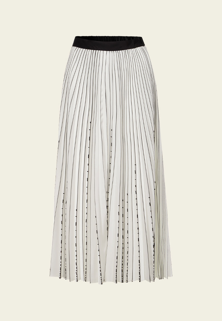 Stylish Beaded Detail Contrasting Trim Pleated Skirt for Women | Elegant A-Line Midi Skirt | Perfect for Parties, Weddings & Office Wear