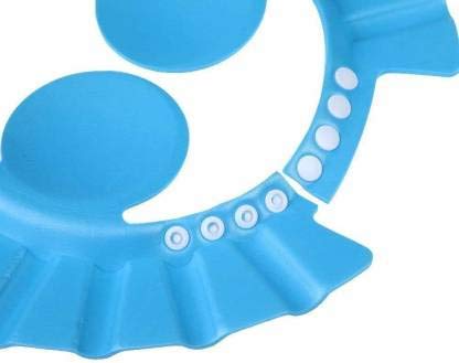 Sunbaby Adjustable Soft Baby Shower Cap - Safe Hair Wash Hat for Infants & Toddlers with Eye/Ear Protection, Leaves Design, Blue - Perfect for Bath Time & Sensitive Skin Care