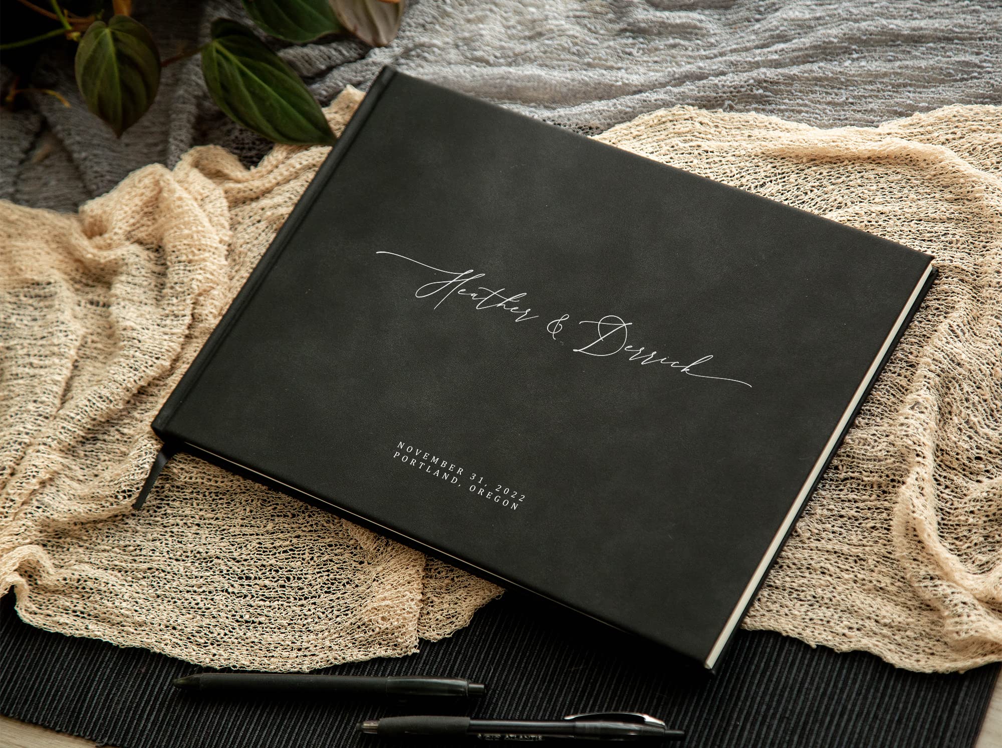 MUJEE Custom Guest Book for Weddings & Events - Personalized Modern Guestbook in Charcoal with Blank Pages for Signing (11.5