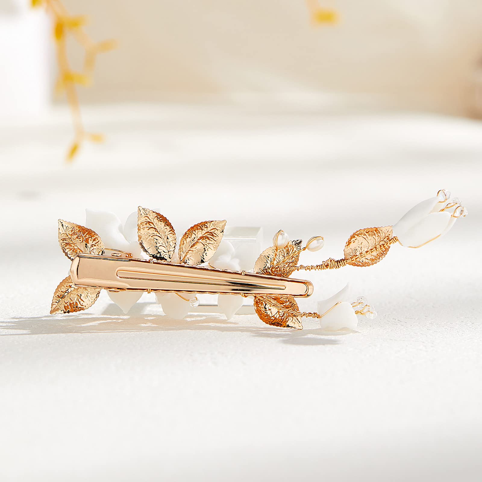 AW BRIDAL Gold Flower Hair Clip for Wedding - Elegant Bridal Hair Comb Barrette, Women's Wedding Hair Accessories for Brides, Bridesmaids, and Girls - Perfect for Weddings, Prom, and Formal Events