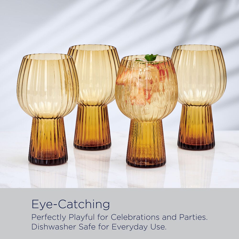 Phoebe Optic Amber Set of 4 Elegant Goblet Beverage Glasses - Perfect for Wine Tasting, Cocktail Parties & Home Bar Decor