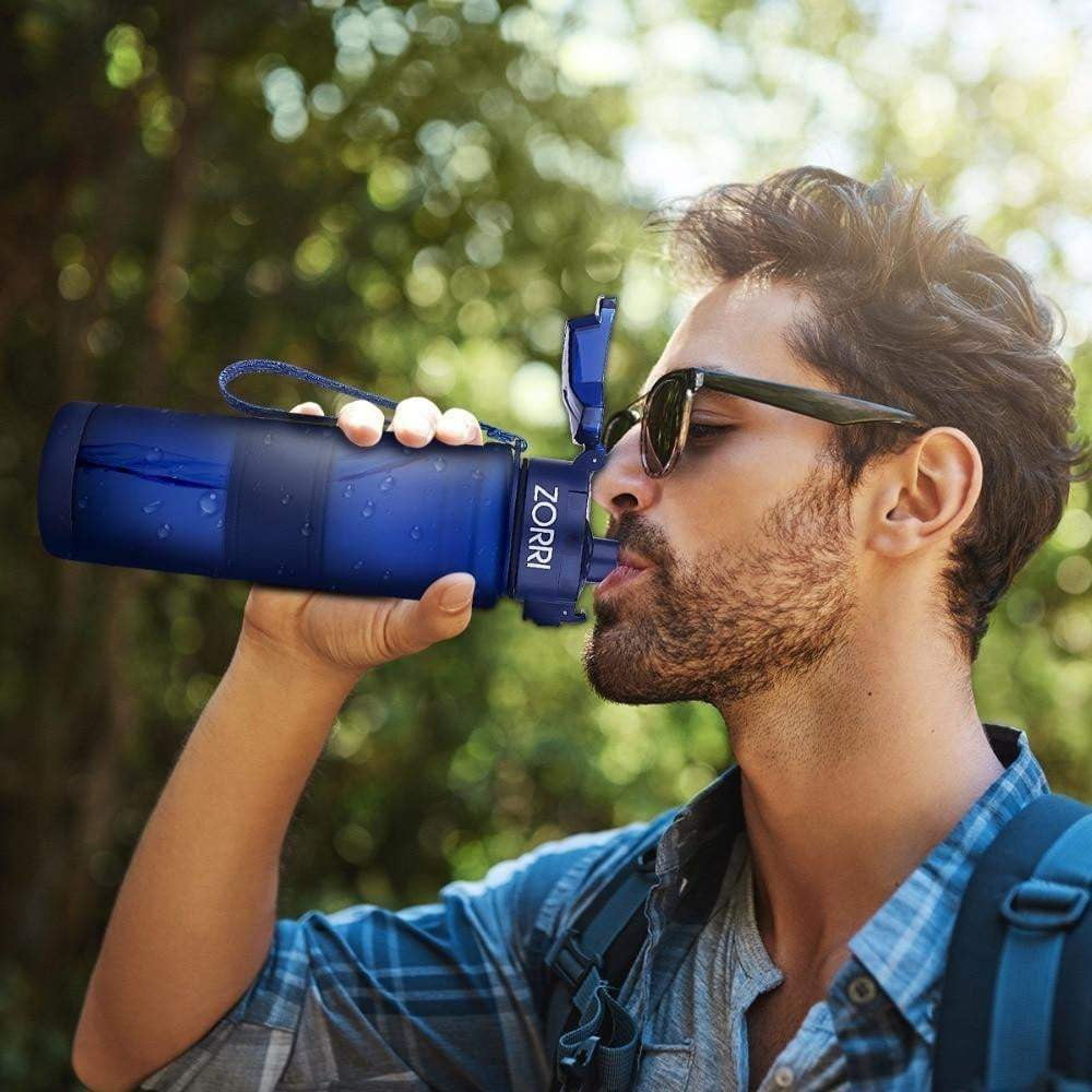 ZORRI 400ml to 1000ml BPA Free Sports Water Bottle with Pop Top Lid & Cleaning Brush - Leak Proof Gym, Hiking, Running & Outdoor Hydration Bottle