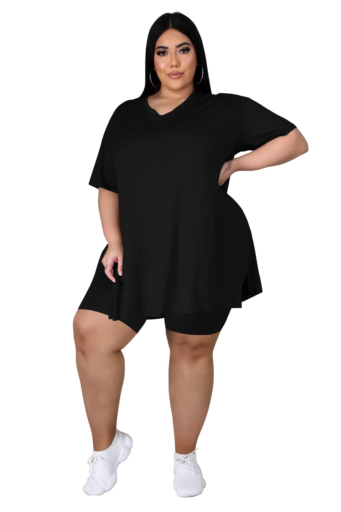 Plus Size Women's 2-Piece Loungewear Set - Oversized T-Shirt & Shorts Comfy Outfit for Summer | Casual Wear, Home Relaxation & Vacation Outfits