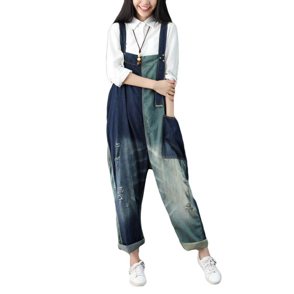 YuanDiann Women's Plus Size Denim Overalls - Baggy Wide Leg Jumpsuit with Loose Boyfriend Fit | Maternity & Casual Wear | Perfect for Everyday Outfits, Street Style & Pregnancy Comfort (Blue, Size 11)