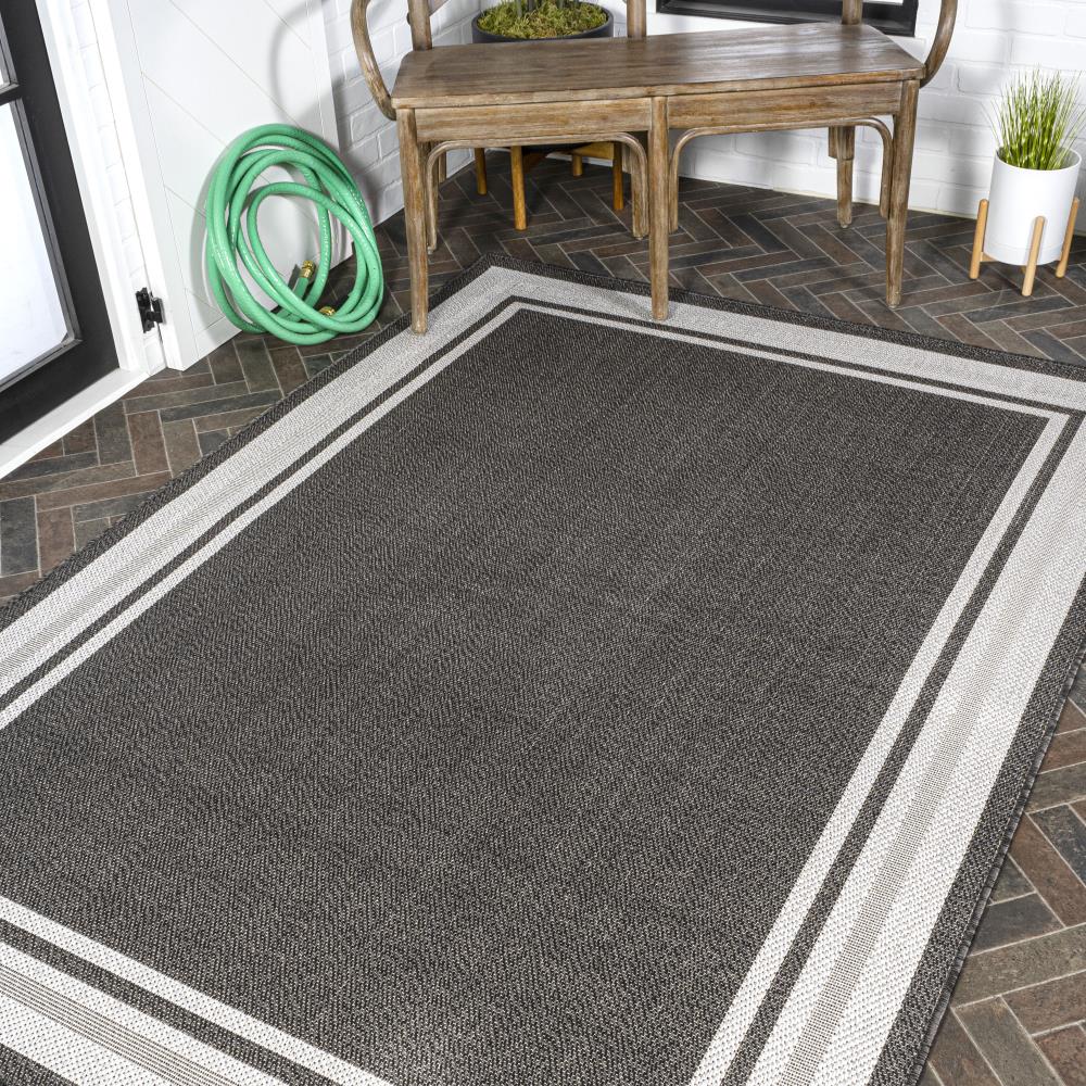 James Modern Border Stripe Indoor/Outdoor Area Rug - Stylish Non-Slip Floor Covering for Living Room, Bedroom, Patio & Deck Decor