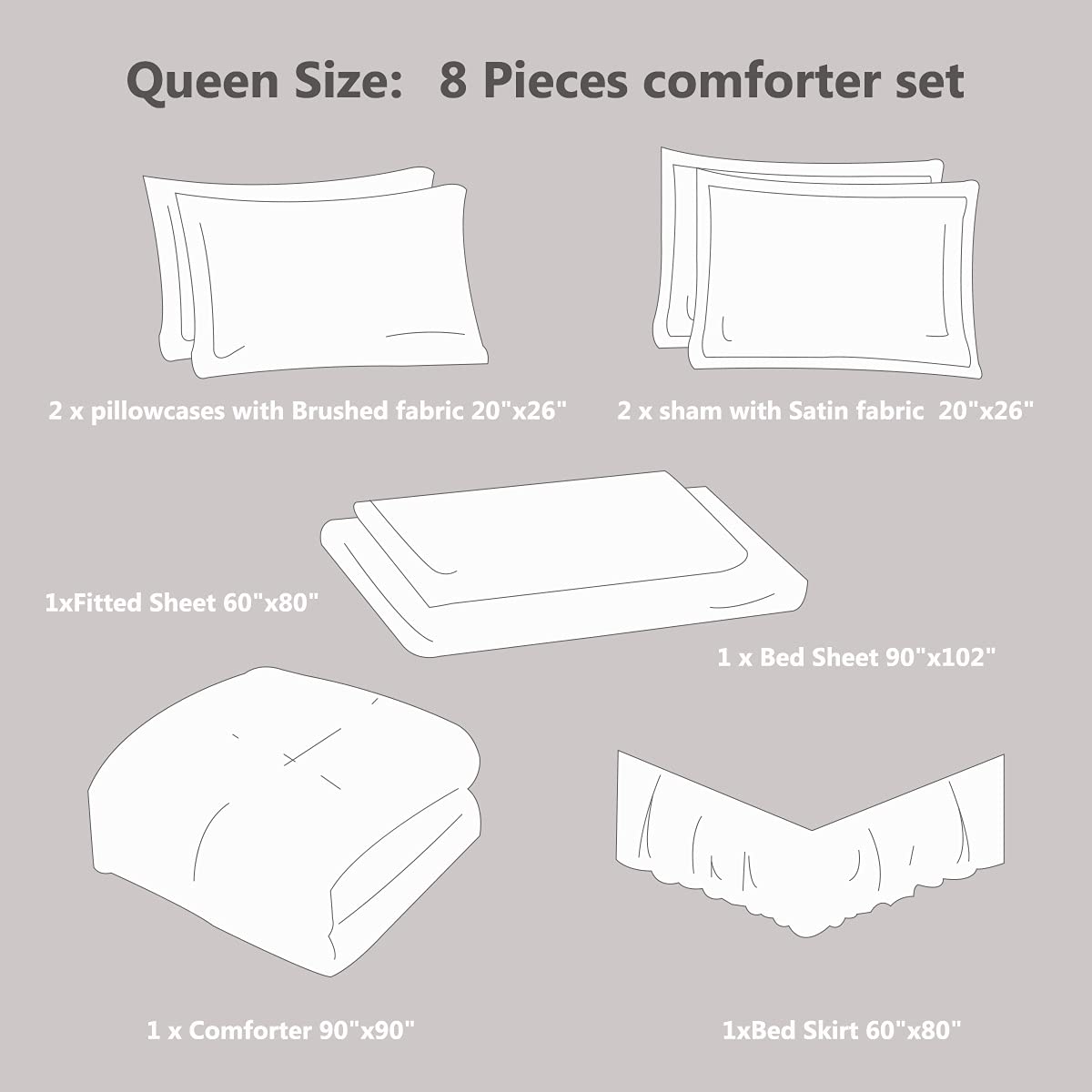 Luxury HAOK Satin Queen Comforter Set - 8-Piece Silky Satin Bedding Set with Comforter, Sheets, 2 Pillowcases, 2 Shams & Bed Skirt - Black - Perfect for Master Bedroom, Guest Room & Hotel Decor