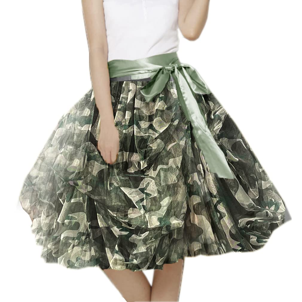 Lisong Women's Maxi High-Low Puffy Layered Tulle Camouflage Party Skirt for Night Out, Date Night, Prom, and Special Occasions