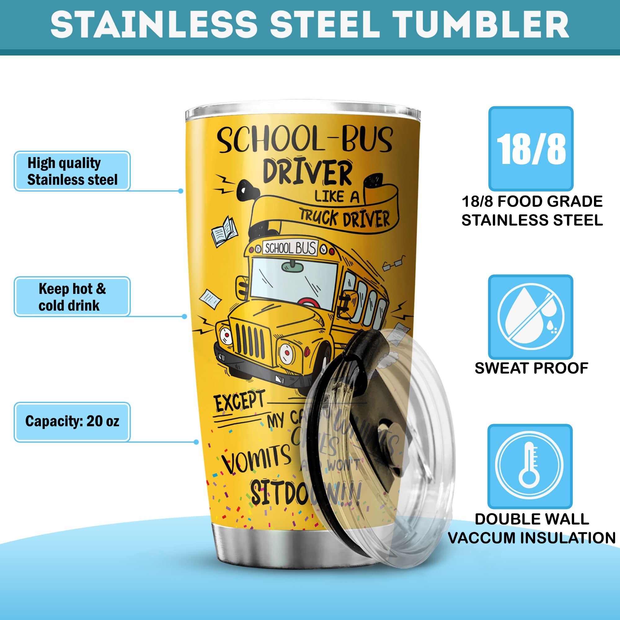 ZOXIX 20oz Insulated Stainless Steel Coffee Tumbler for Bus Drivers - Leak-Proof Travel Mug with Lid, Funny Quotes Design - Perfect for School, Delivery & Commuting - Great Back to School Gift & Bus Driver Appreciation Present