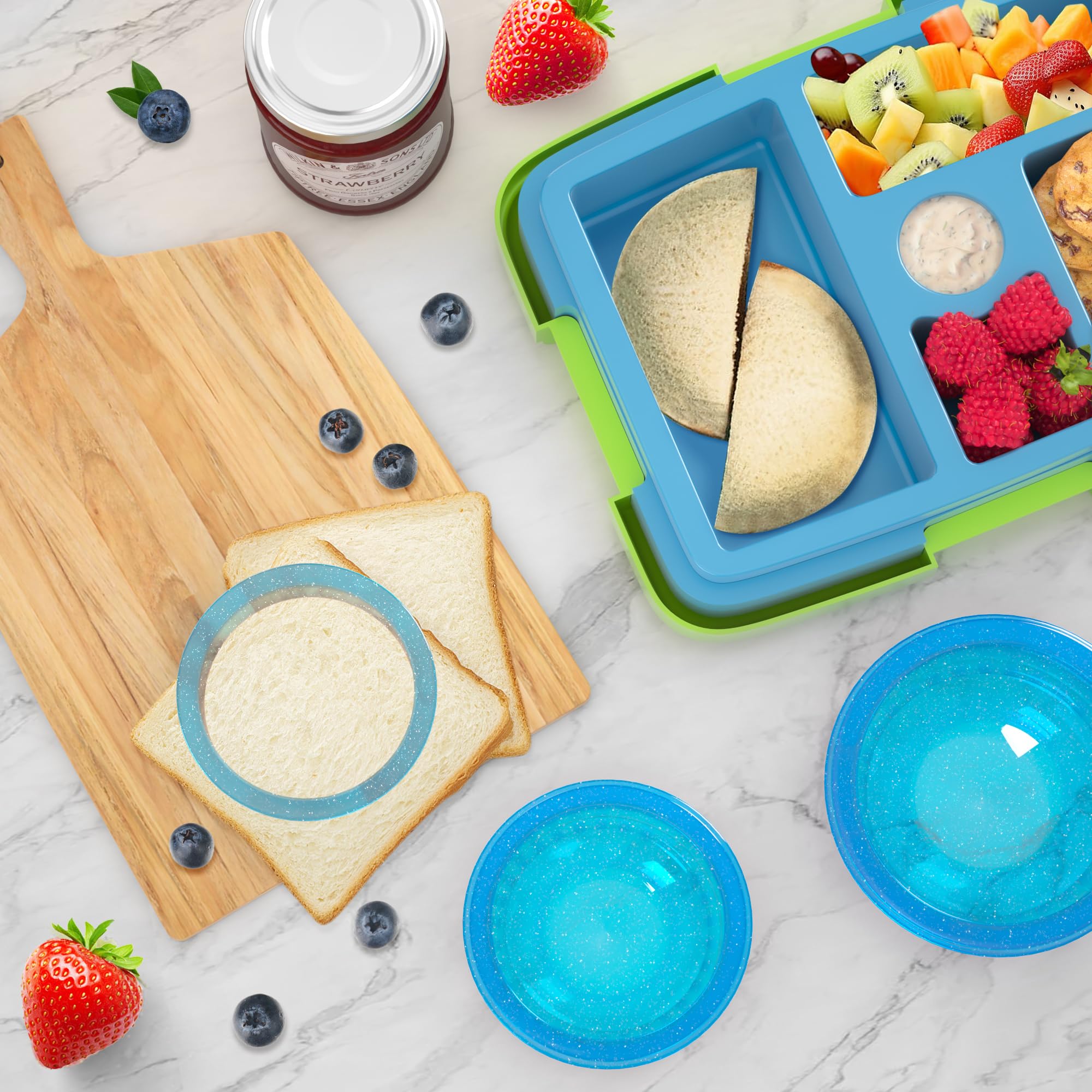 HiYZ Glitter Sandwich Cutter and Sealer Set - 5 PCS Crustless Sandwich Maker for Kids - Peanut Butter & Jelly Cookie Cutter with Sparkling Design - Perfect for School Lunches, Parties and Fun Snack Time