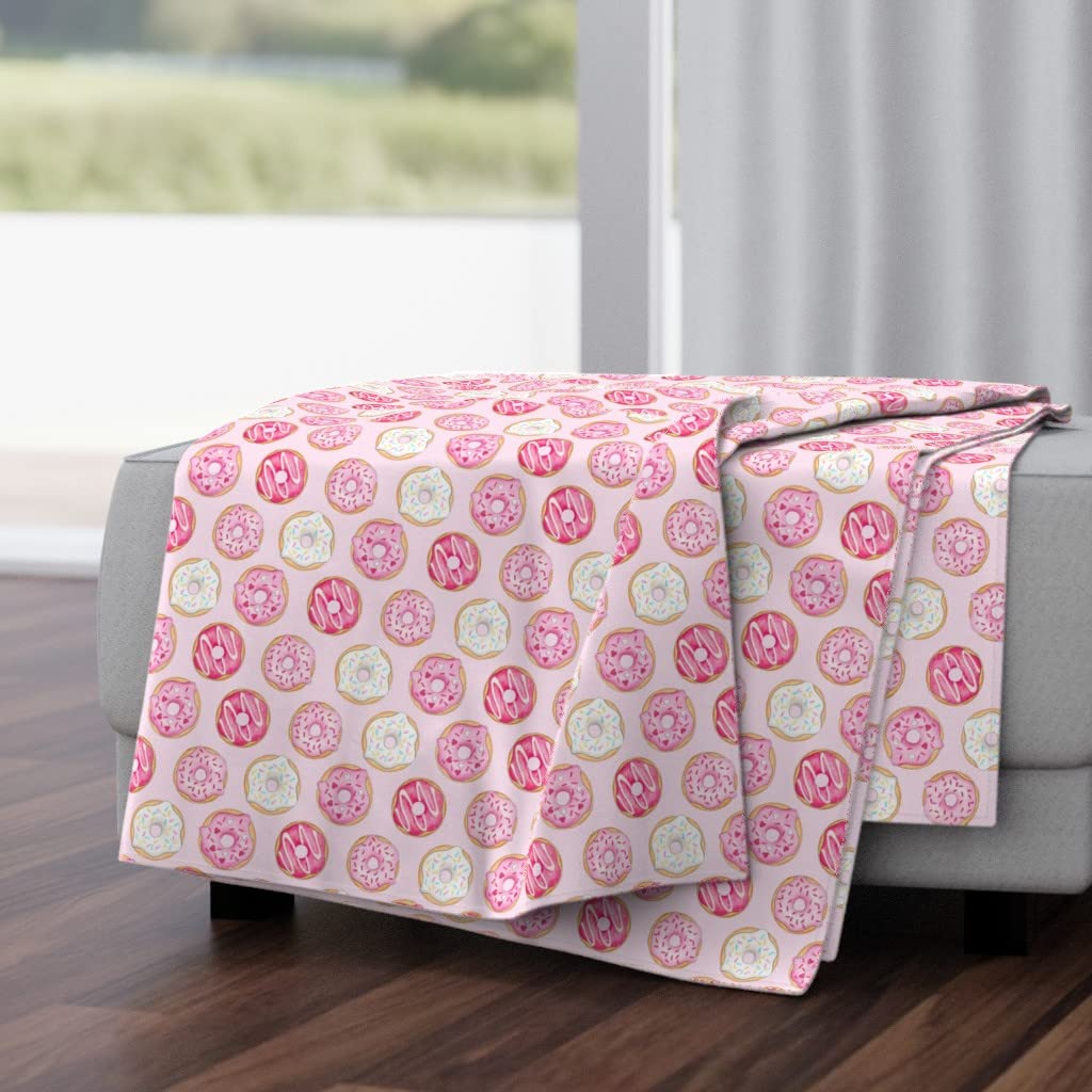 Soft Plush Minky Throw Blanket 50x70 Inches - Pink Donut Watercolor Print, Cute Girls Bedding, Cozy Blanket for Kids Room, Nursery, Sofa & Gift