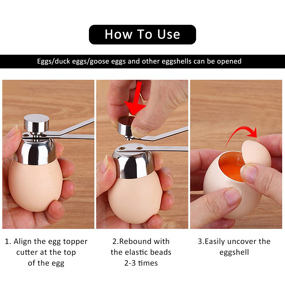 Premium Egg Cups Set of 2 with Stainless Steel Egg Topper - Perfect for Soft & Hard Boiled Eggs | Ideal for Breakfast, Brunch & Easter Decor | Durable Kitchen & Dining Accessories