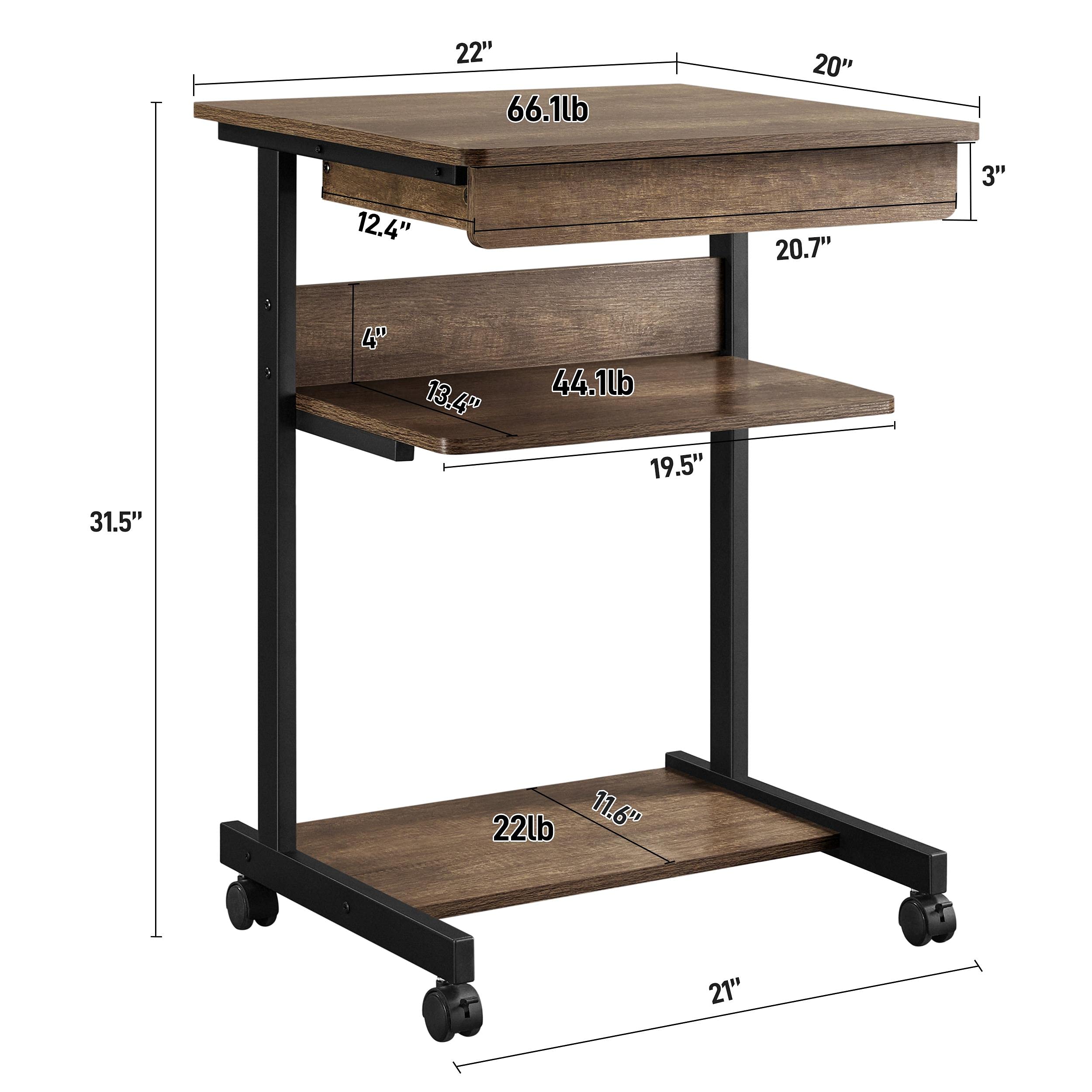 Topeakmart Compact Rolling Computer Desk with Wheels - Mobile Standing Desk for Small Spaces, Laptop Workstation, Student Study Table, Bedside Office Desk (Taupe Wood Finish) - Perfect for Home Office, Dorm Room & Small Apartments