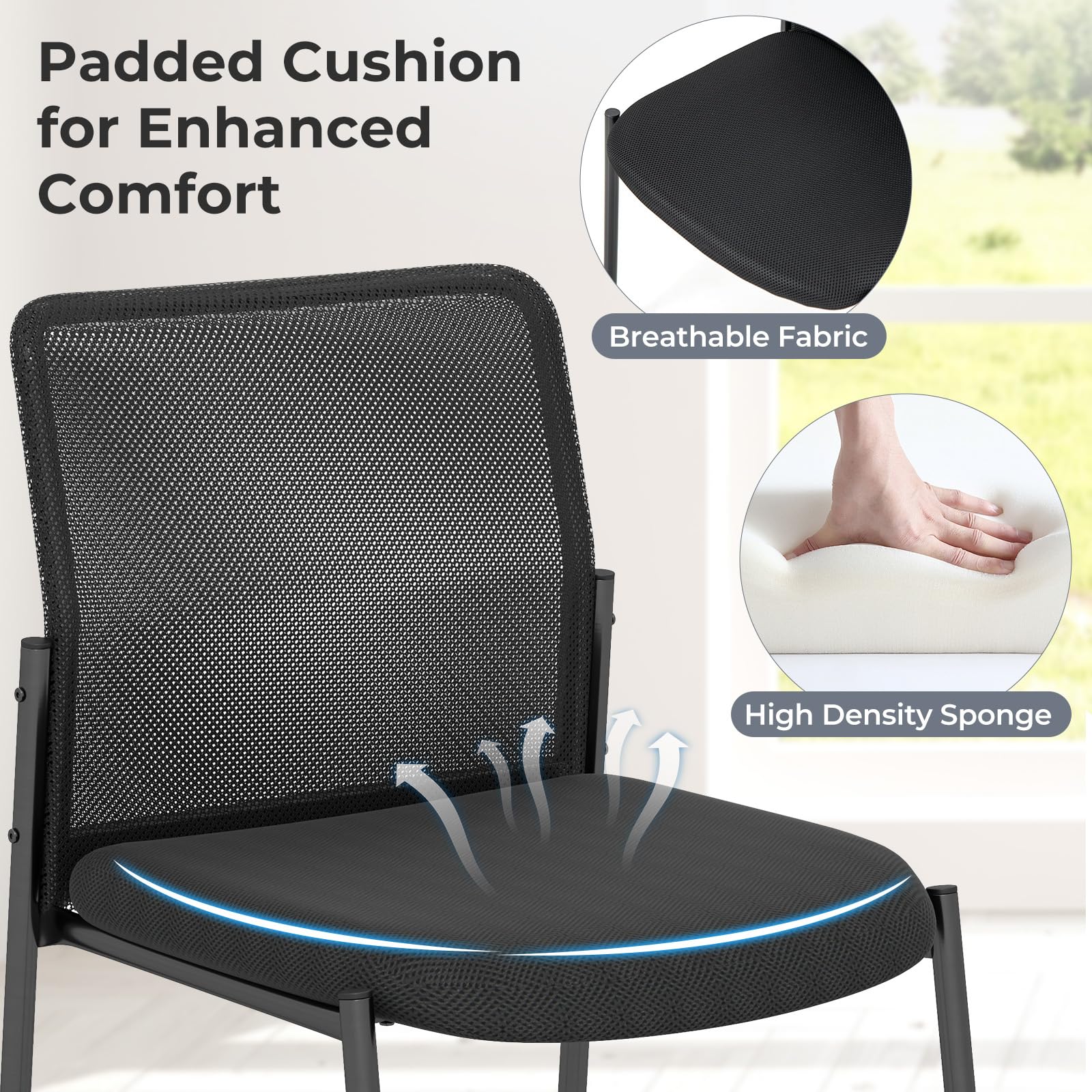 GOFLAME Stackable Conference Chairs with Breathable Mesh Back & Padded Seat - 2 Pack Office Waiting Room Chairs for Reception, Lobby, Meeting Room & Executive Workspace - Comfortable Armless Side Chairs for Professional Settings