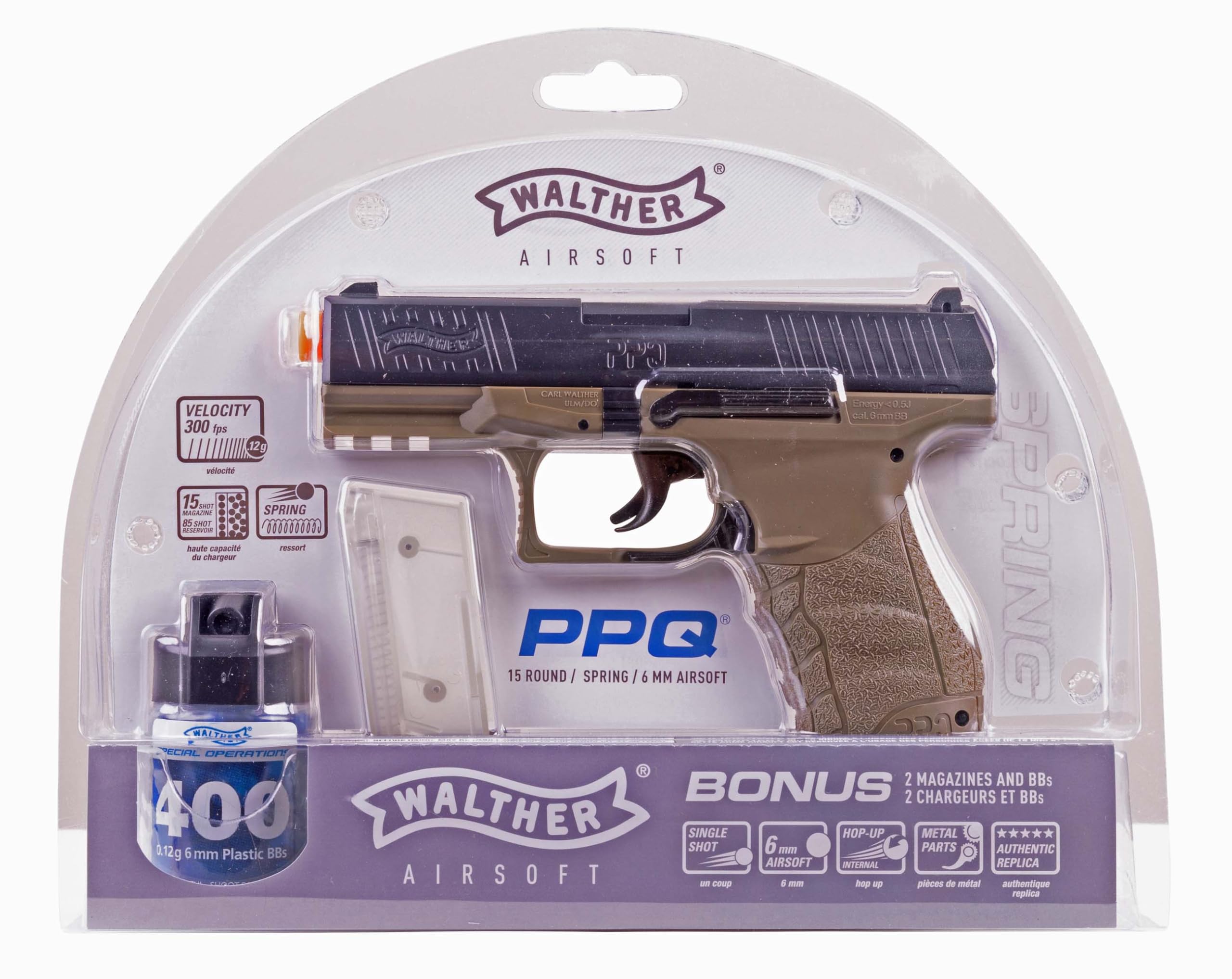 Walther PPQ Spring Airsoft Pistol - Dark Earth Brown | Realistic Airsoft Gun for Training & Target Practice | Perfect for Backyard Shooting & Airsoft Battles