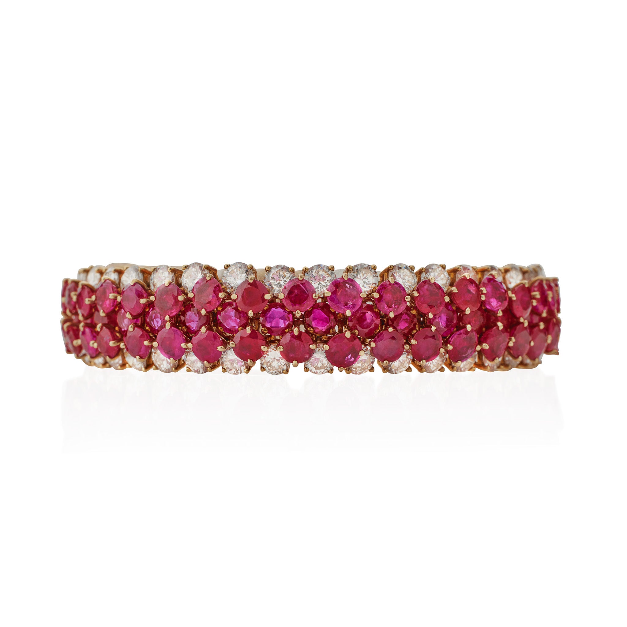 Van Cleef & Arpels Genuine Burma Ruby Tennis Bracelet - 18K Gold Luxury Jewelry for Women, Perfect for Weddings, Anniversaries & Special Occasions