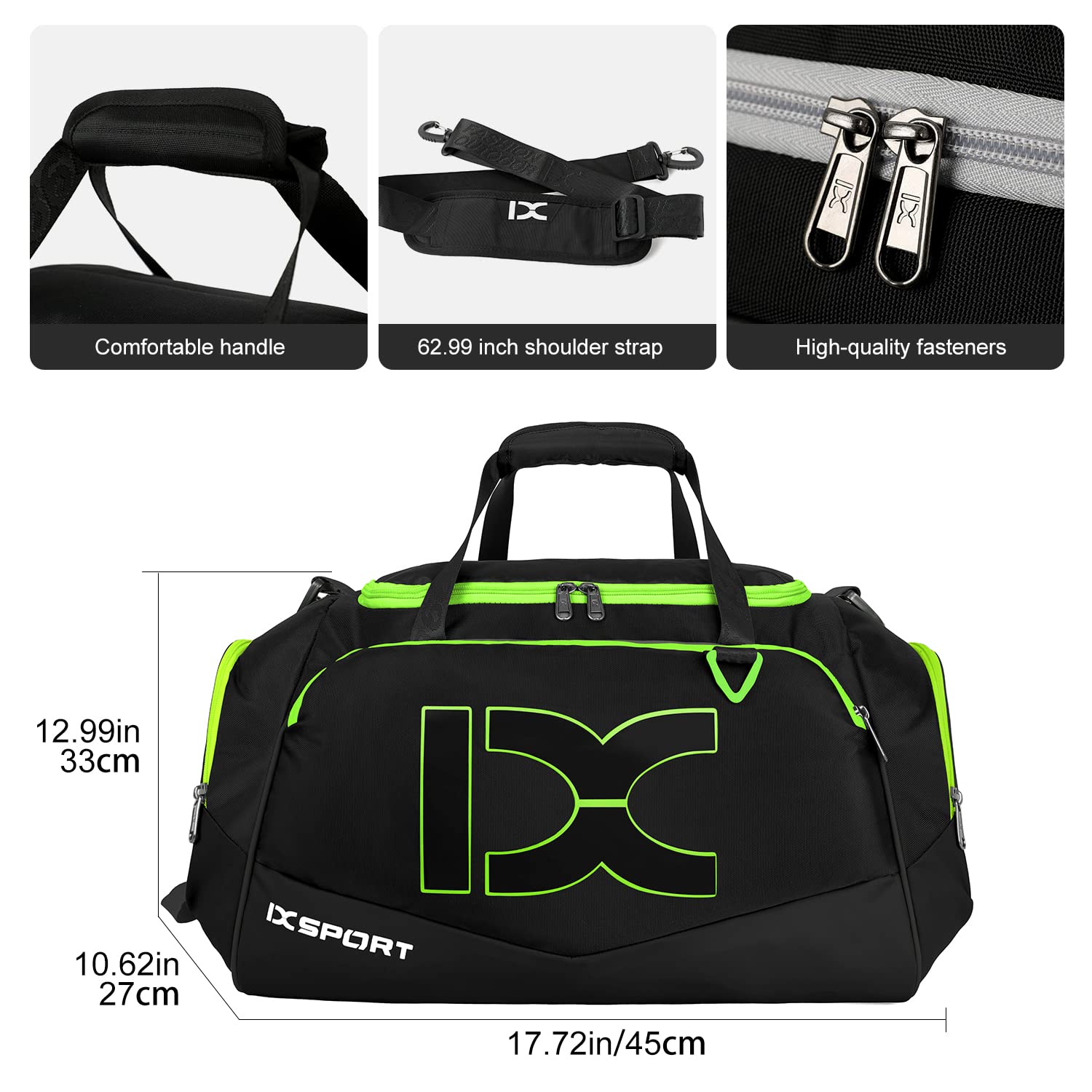 INOXTO 40L/55L Waterproof Gym Duffel Bag for Men & Women - Sports Travel Backpack with Wet/Dry Pocket & Shoe Compartment - Ideal for Fitness, Swimming, Workout & Weekend Trips (Black Green, 40L)