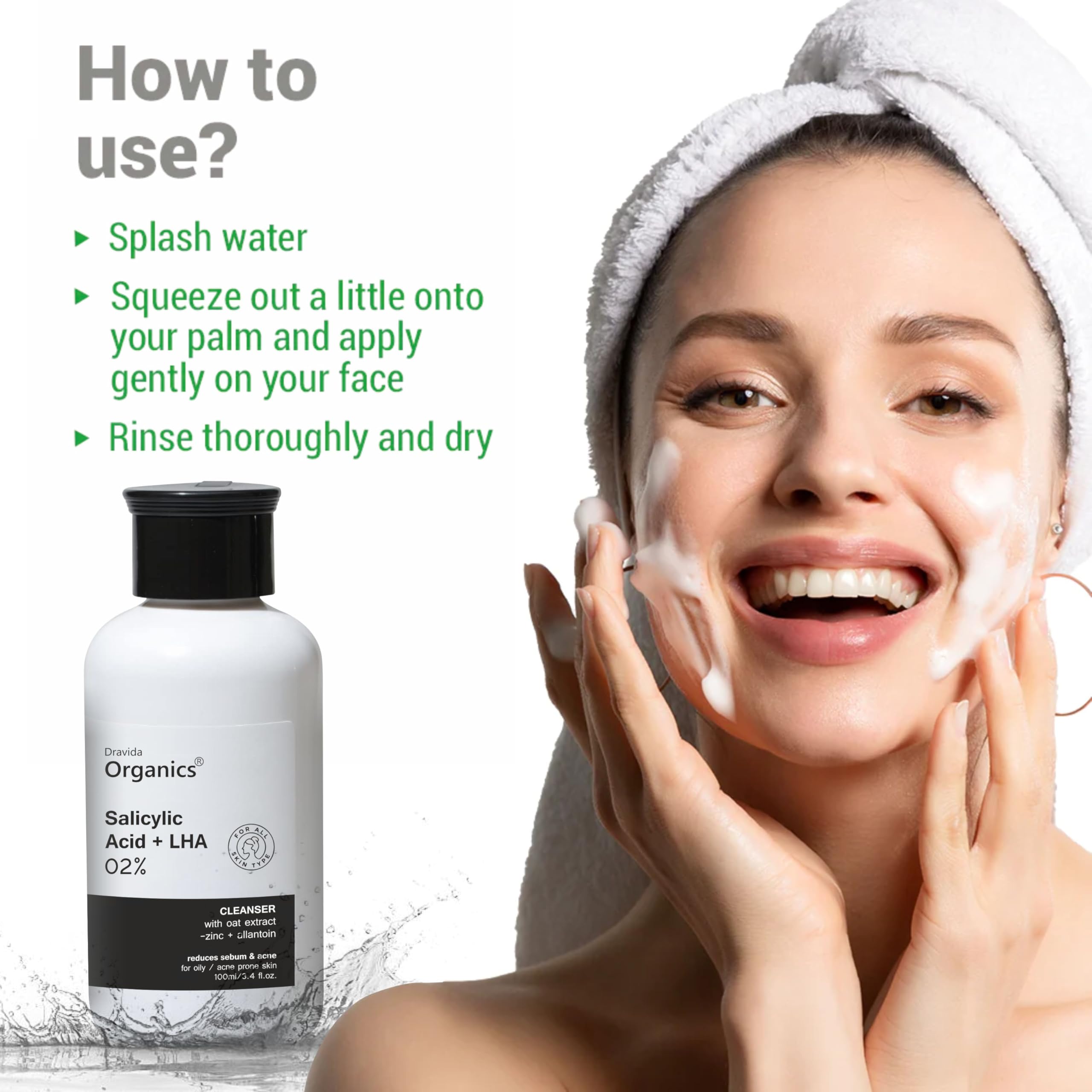 Dravida Organics 2% Salicylic Acid Face Wash for Oily Skin - Oil Control & Anti-Acne Cleanser for Men & Women (100ml) | Deep Cleansing & Pore Minimizing for Clear Skin | Perfect for Daily Skincare Routine & Acne-Prone Skin Care