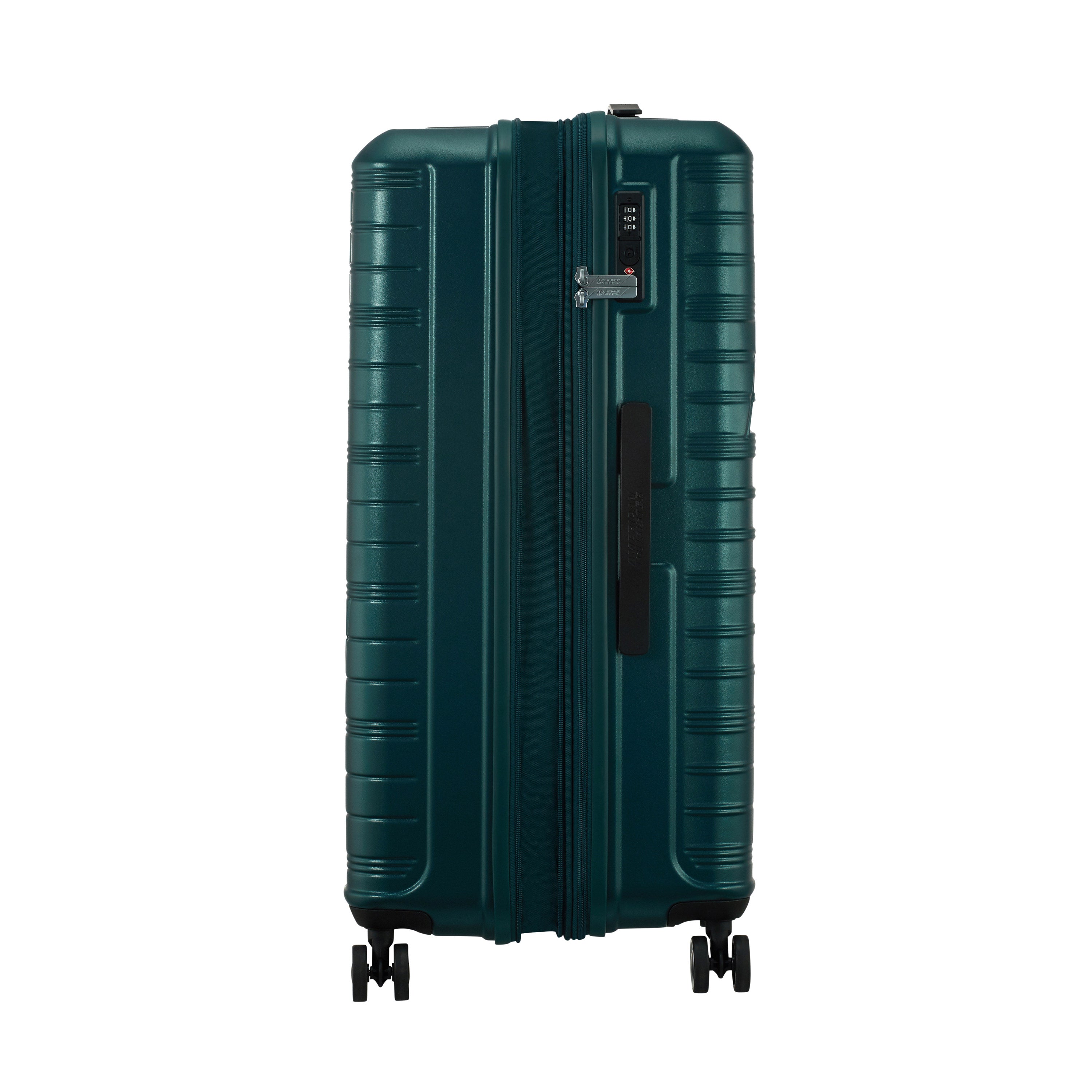 American Tourister Surftime Spinner 3-Piece Luggage Set - Lightweight Expandable Suitcase with 360° Wheels for Travel, Vacation & Business Trips (Black/Blue) - Perfect for Airplane Carry-On & Checked Baggage