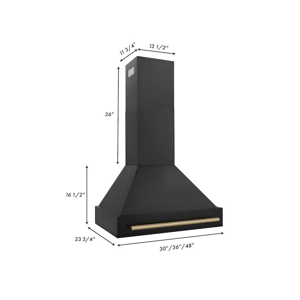 ZLINE Autograph Edition 30-Inch Black Stainless Steel Range Hood with Handle (BS655Z 30) - Professional Kitchen Ventilation for Modern Homes