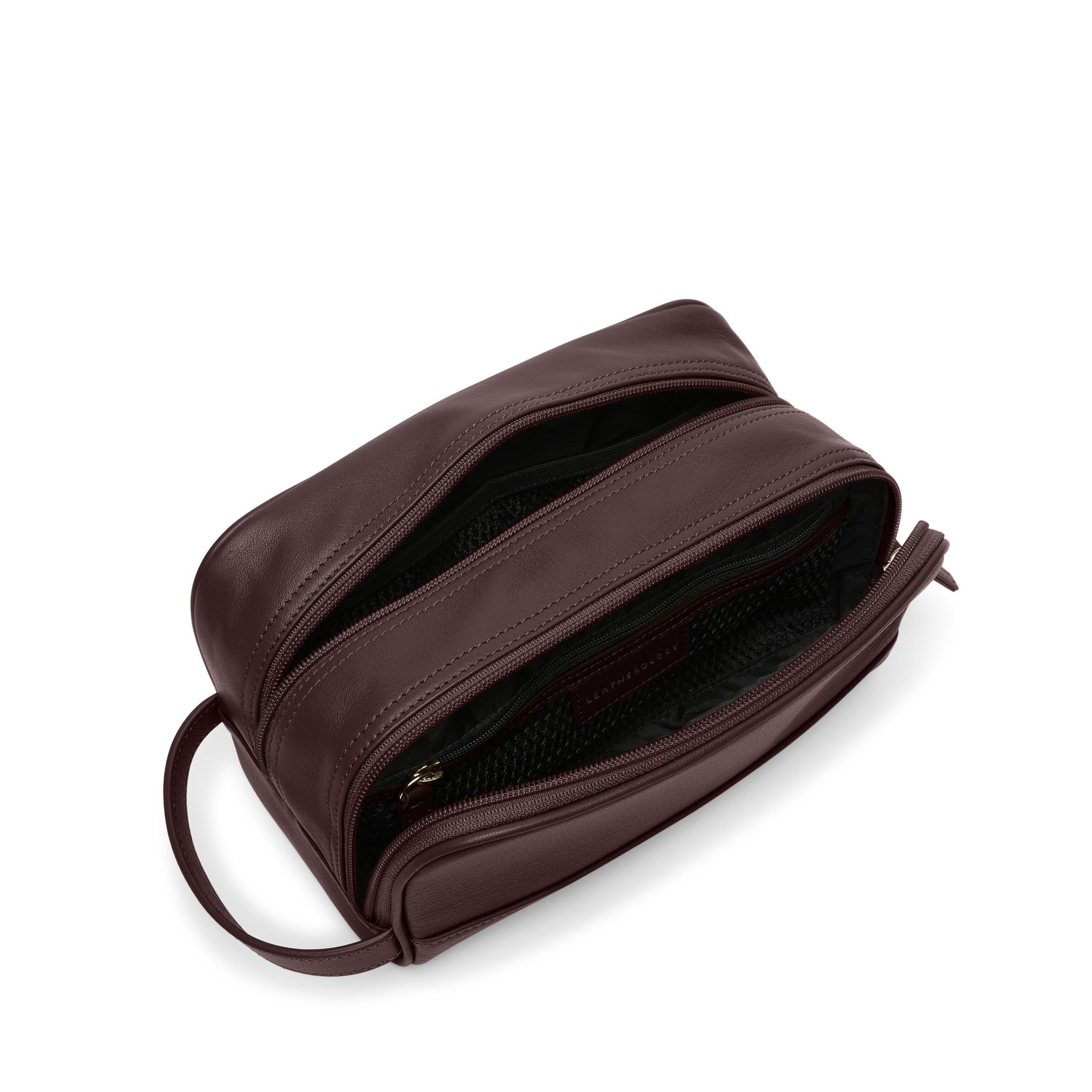 Leatherology Small Double Zip Toiletry Bag for Women & Men - Genuine Leather Travel Cosmetic Case - Perfect for Toiletries, Makeup, Jewelry & Travel Essentials (Ideal for Airplane, Gym & Weekend Getaways)