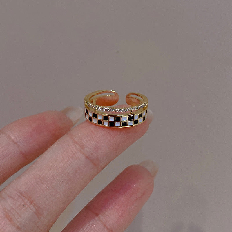 Checkerboard Eternity Layer Band Rings for Women - Stackable Geometric Wedding Rings | HR661 | Perfect for Stacking, Anniversary Gifts & Everyday Fashion Jewelry