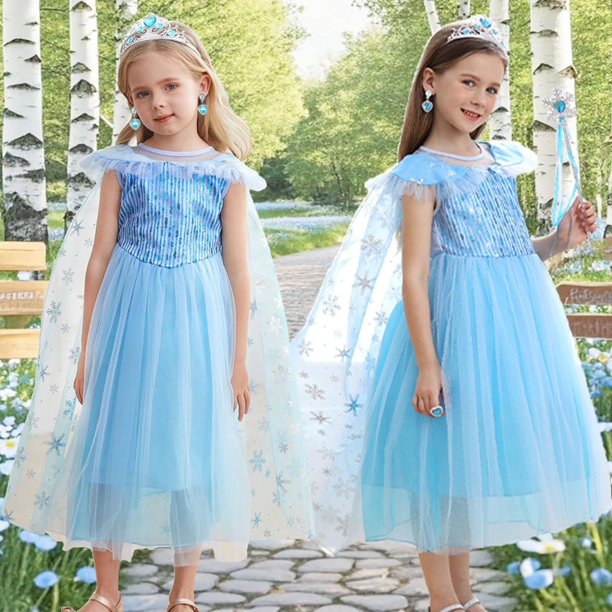 Elsa Costume for Girls - Frozen Princess Dress with Accessories | Toddler Halloween Birthday Party Outfit | Blue Dress Up for Kids & Disney Themed Events