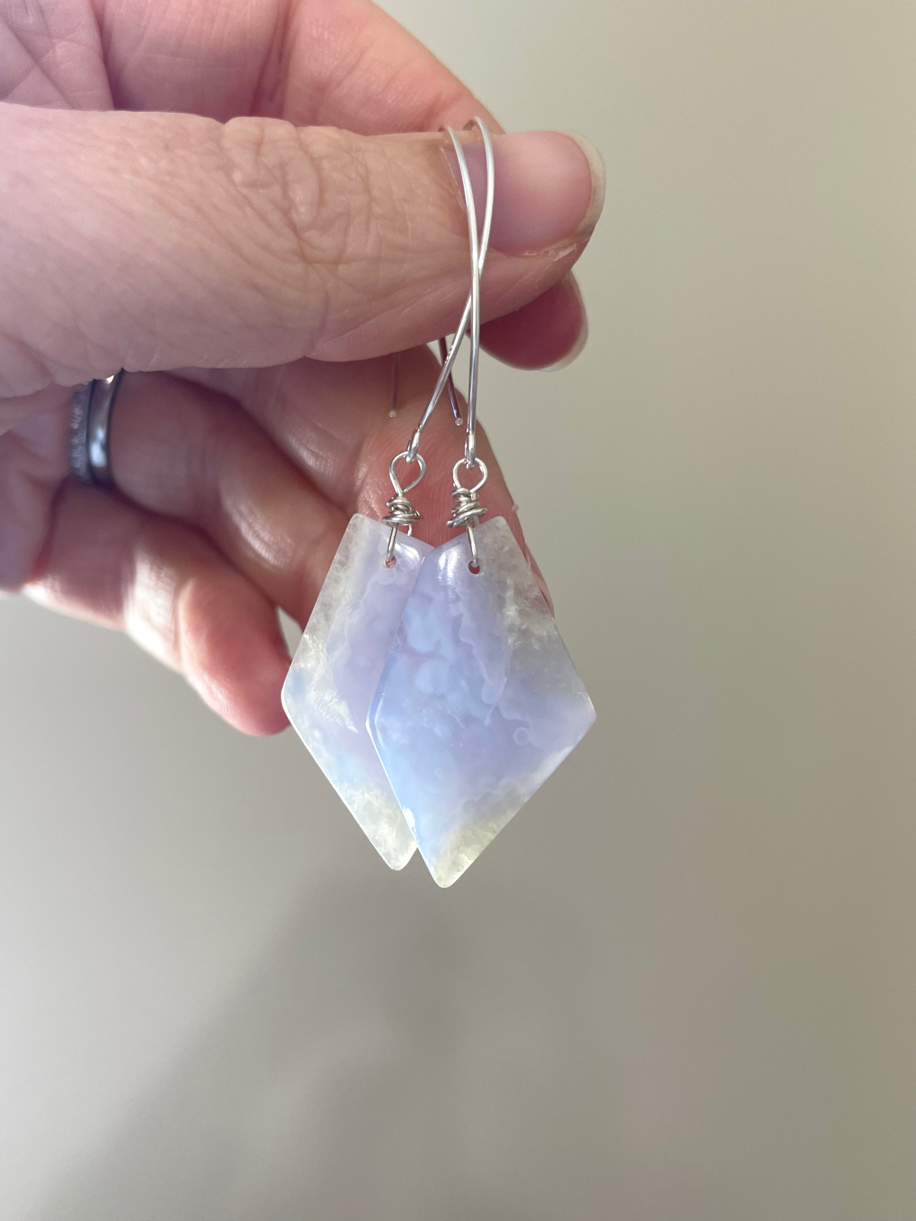Blue Lace Agate Statement Earrings Sterling Silver - Elegant Dangle Earrings for Women, Handmade Jewelry Gift for Her - Perfect for Weddings, Parties & Special Occasions
