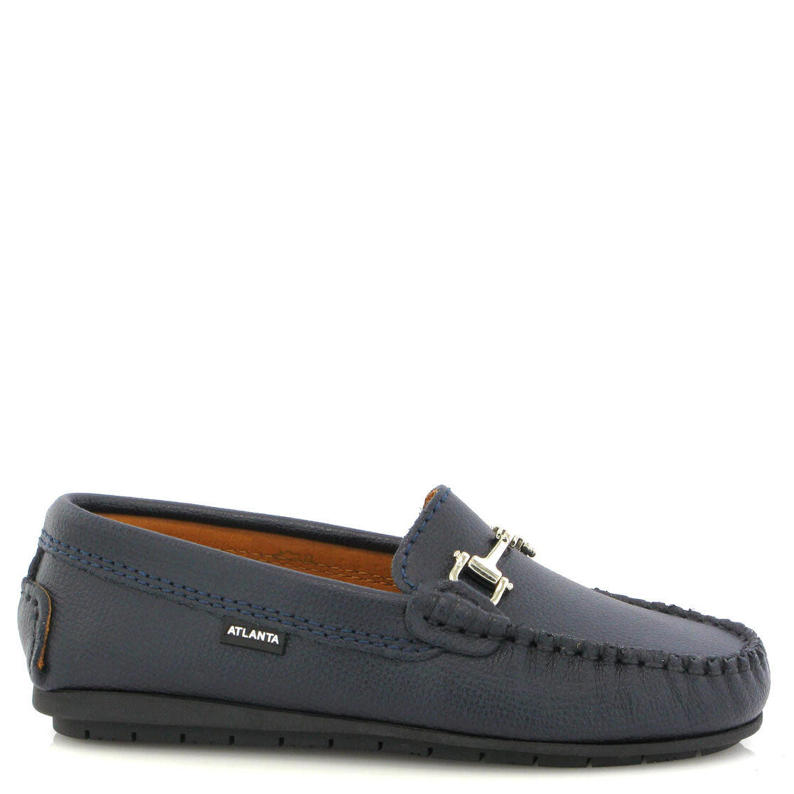 Premium Atlanta Moccasin Navy Grain Leather Buckle Loafers - Comfortable Slip-On Dress Shoes for Men | Perfect for Business, Office & Formal Occasions